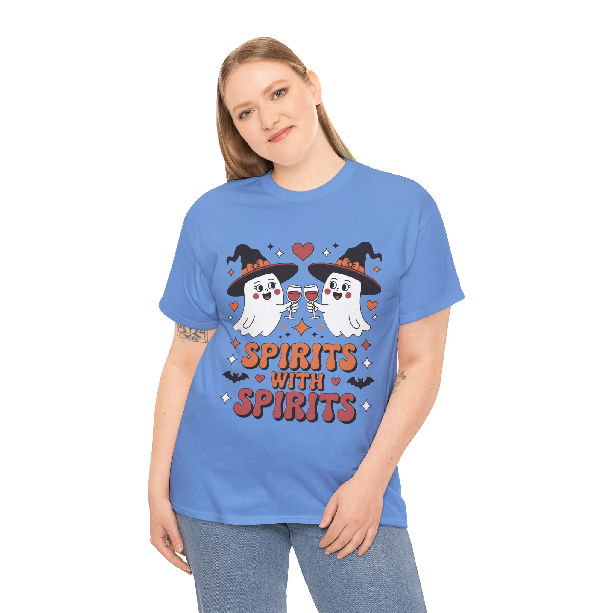 Spirits With Spirits Women's Halloween T-Shirt, Funny Ghost Drinking Wine Tee, Witches Party Shirt, Spooky Season Gift for Her - Image 15