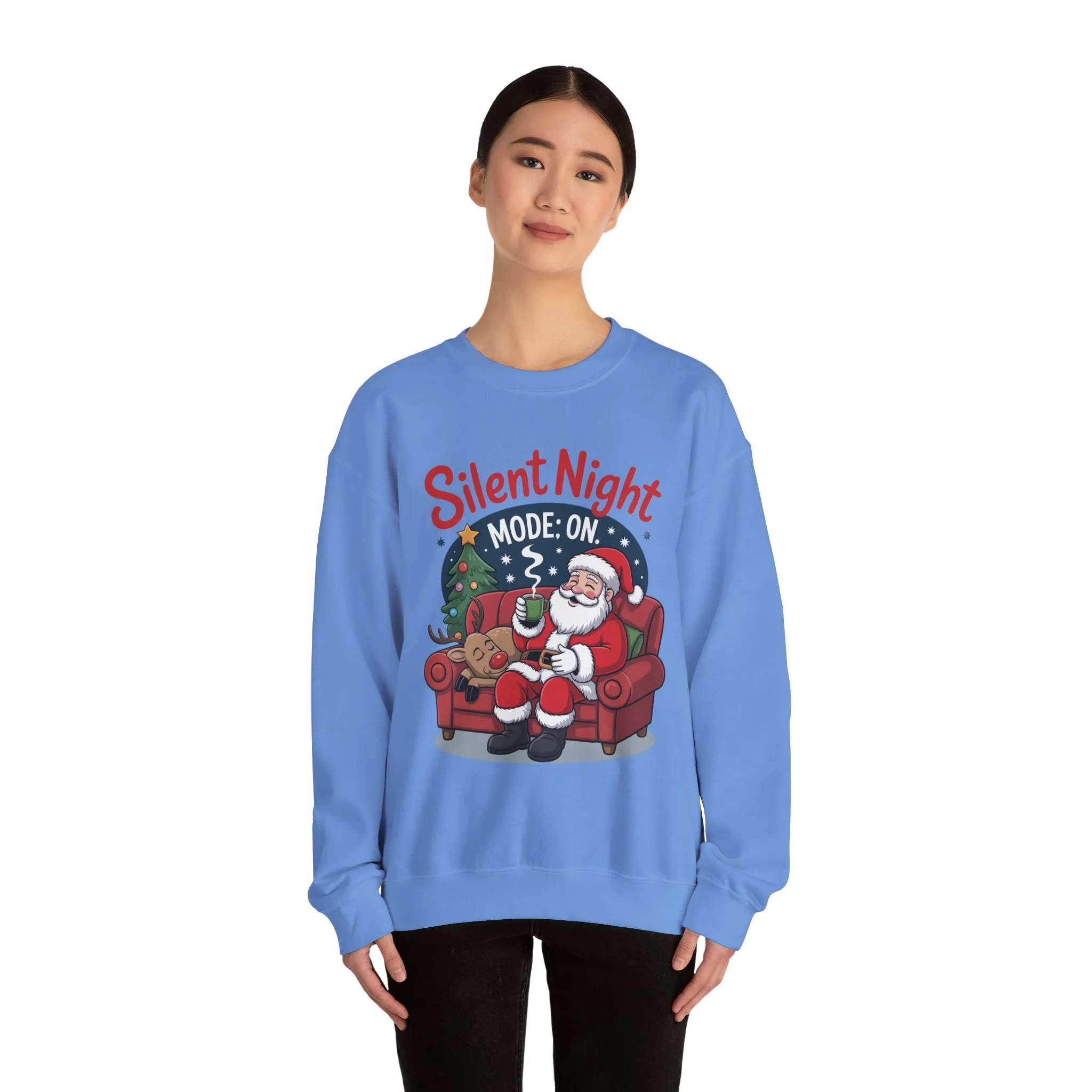 Silent Night Mode On Christmas Sweatshirt, Funny Relaxed Santa - Reindeer Sweater, Cozy Holiday Jumper for Women - Image 17