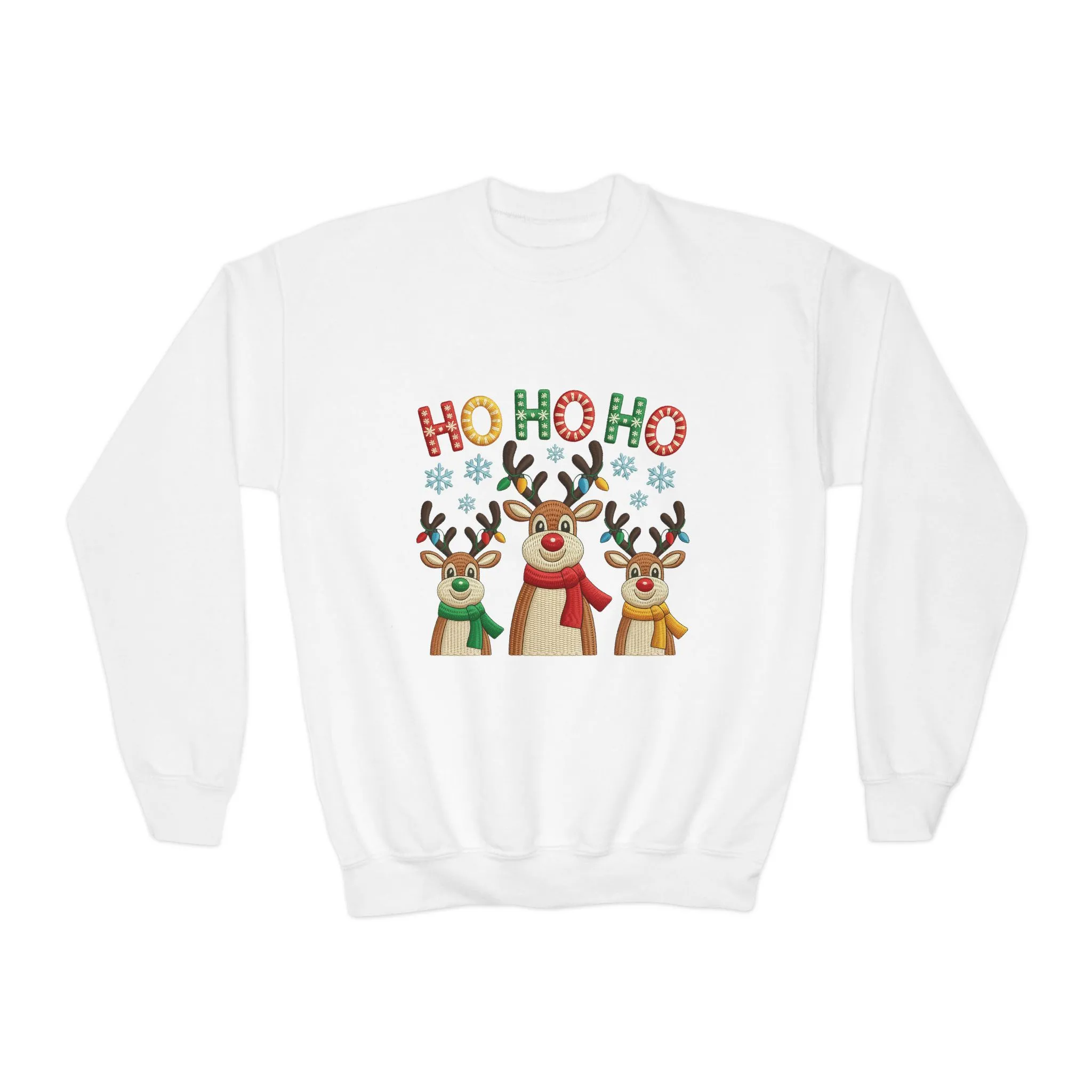 Ho Ho Ho Reindeer Sweatshirt for Girls, Cute Kids Christmas Pullover - Image 4