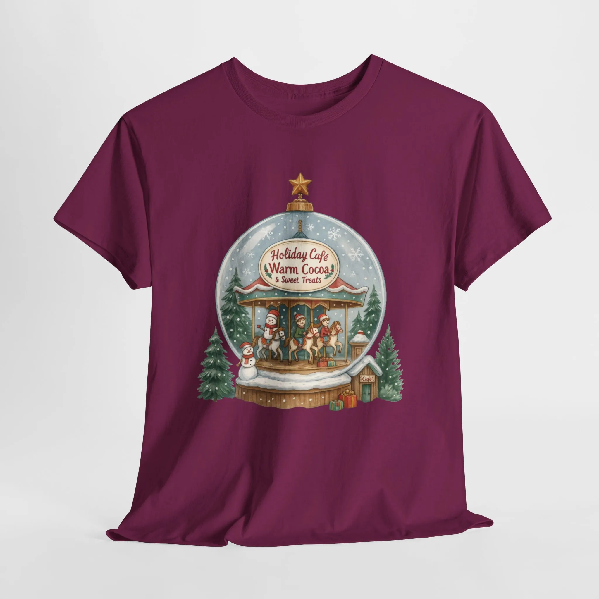 Holiday Café Christmas T-Shirt for Women, Warm Cocoa Carousel Tee - Image 22