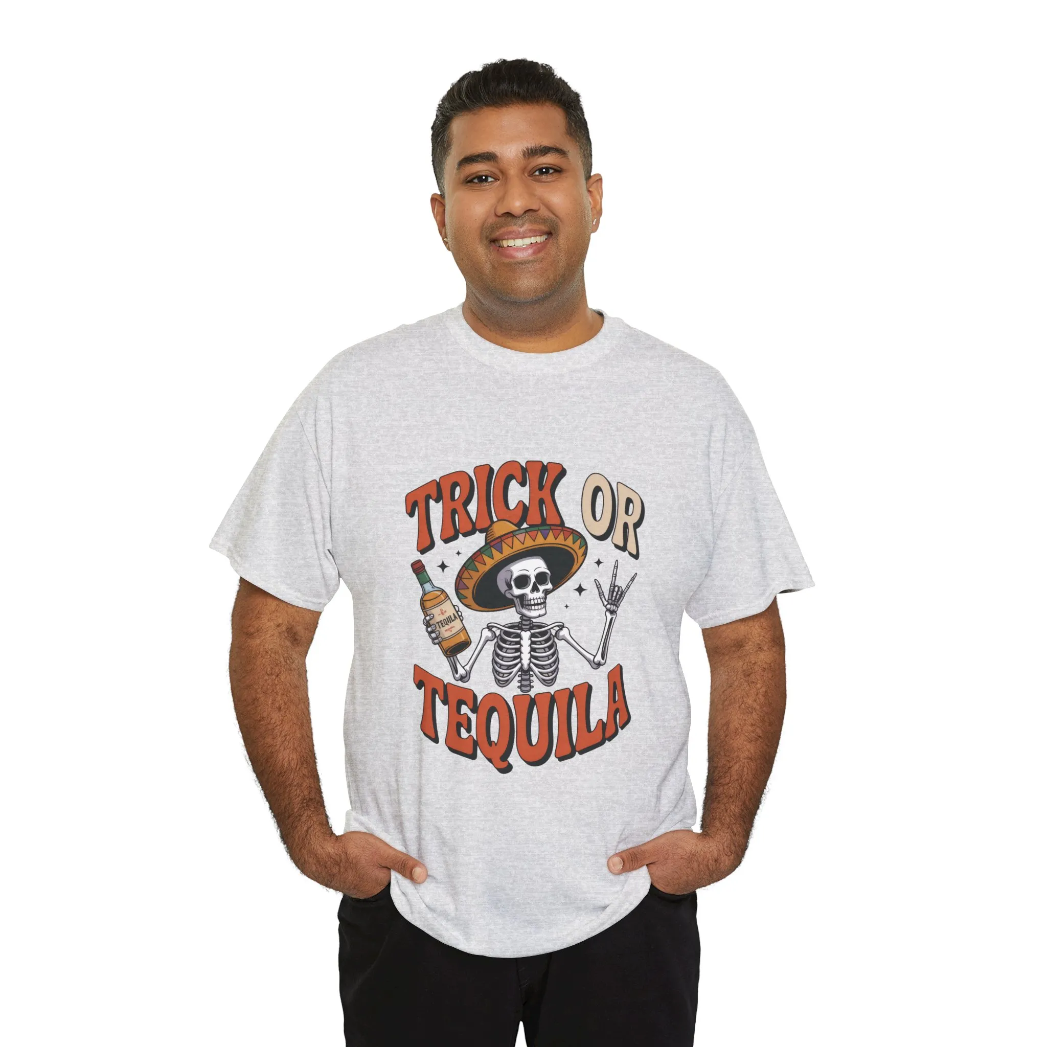 Trick or Tequila Skeleton Men's T-Shirt , Funny Halloween Drinking Party Tee for Men - Image 3