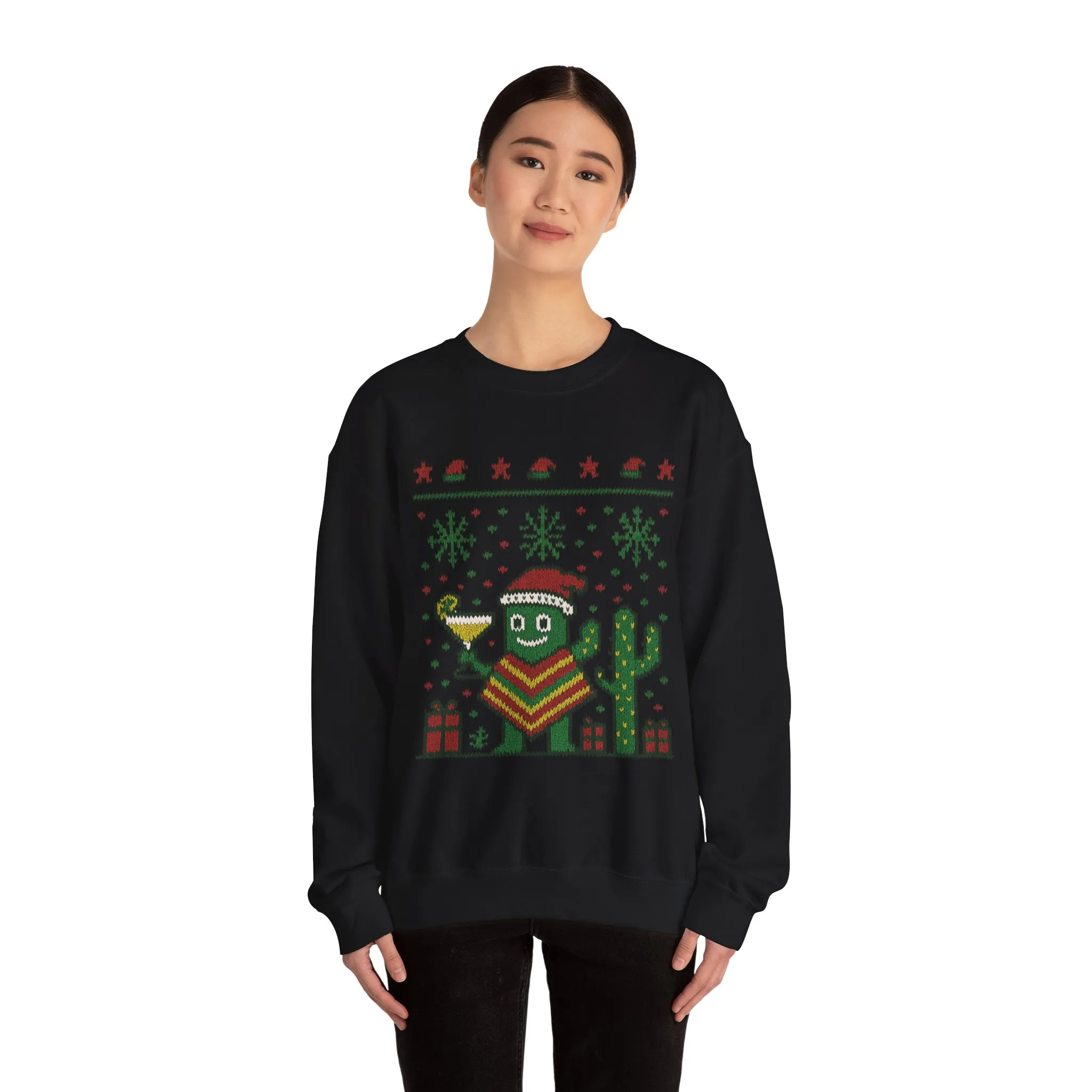 Festive Cactus Christmas Women's Sweatshirt, Funny Santa Hat Holiday Pullover, Women's Heavy Blend™ Crewneck Sweatshirt - Image 5
