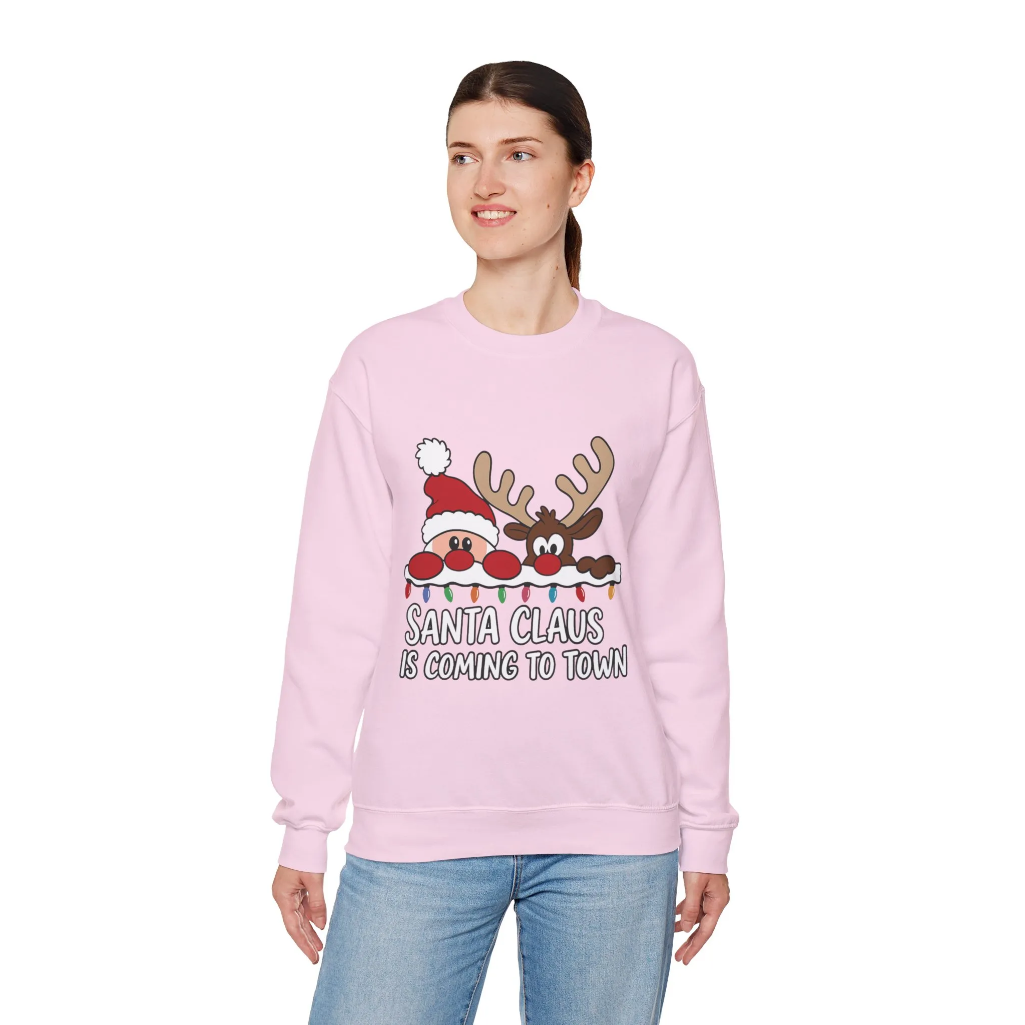 Santa Claus Is Coming to Town Women's Christmas Sweatshirt, Cute Santa - Reindeer Holiday Jumper - Image 22