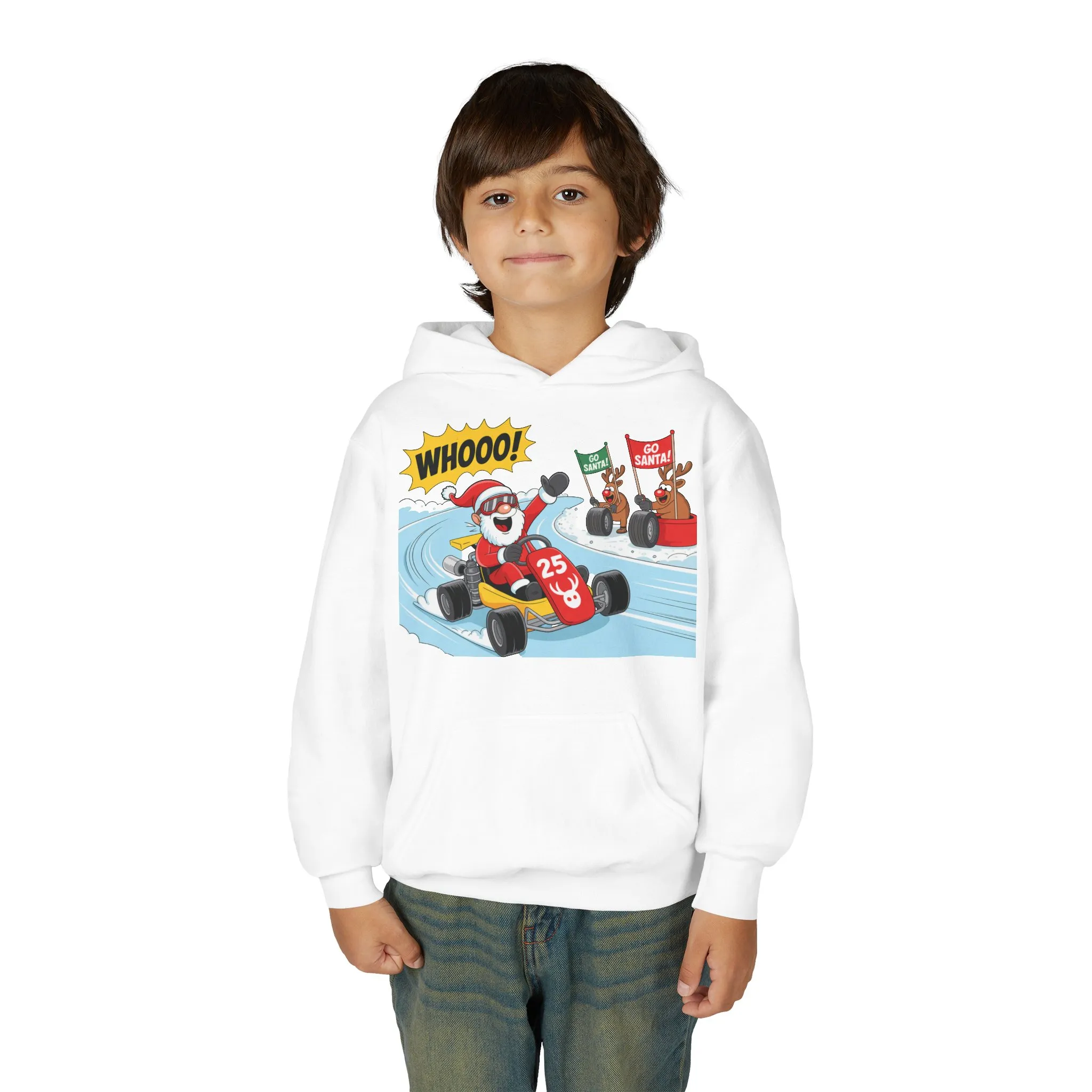 Go Santa Kart Racing Christmas Hoodie, Funny Santa - Reindeer Holiday Sweatshirt for Kids, Cute Christmas Jumper Youth Gift - Image 7