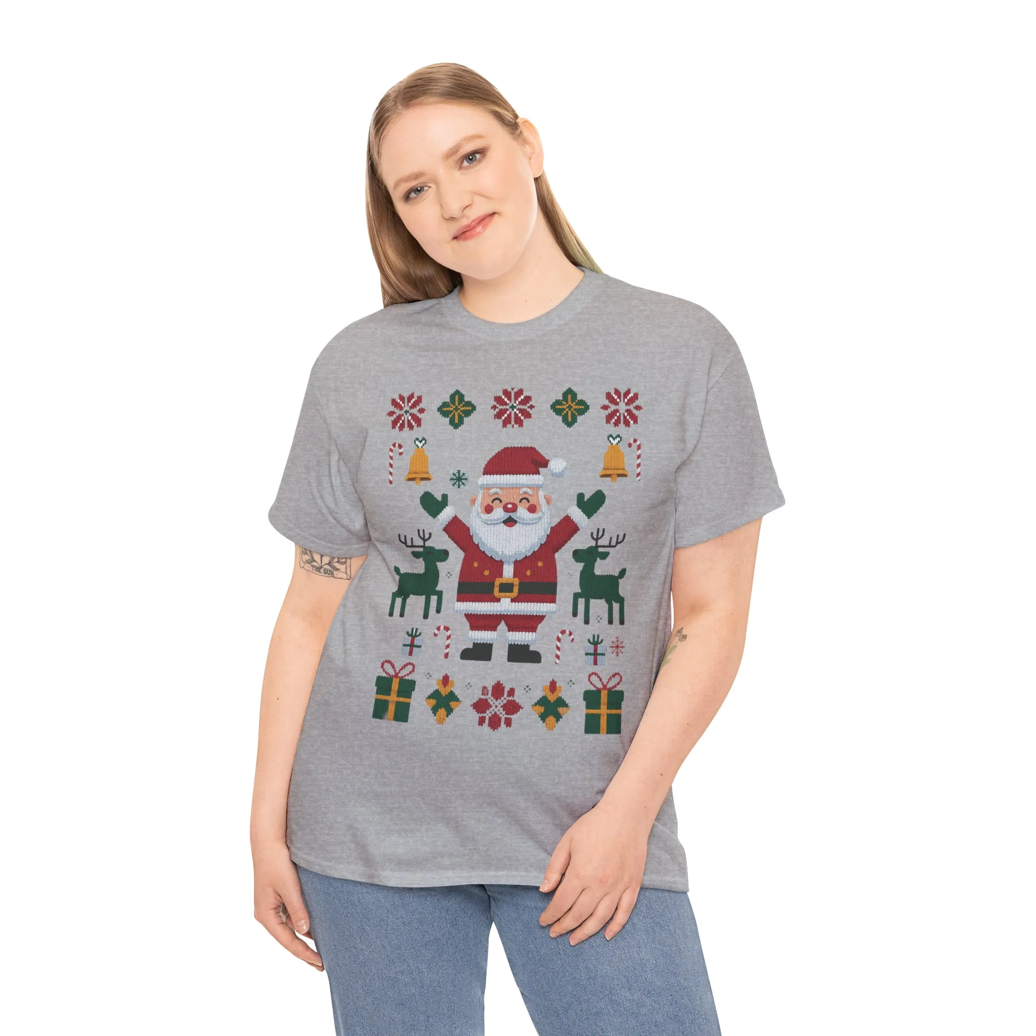 Santa Christmas T-Shirt, Cute Reindeer Holiday Tee, Classic Nordic Christmas Shirt for Women - Image 12