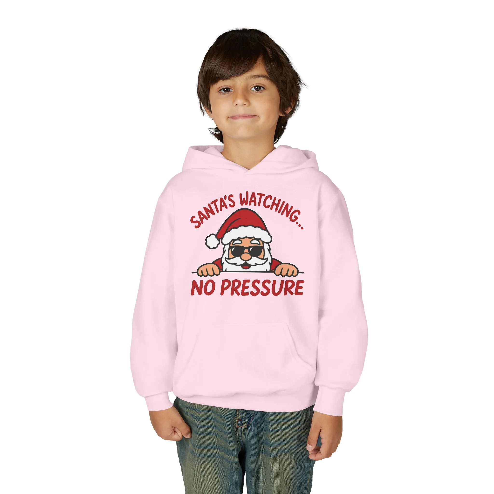 Santa's Watching No Pressure Kids Christmas Hoodie, Funny Holiday Sweatshirt for Youth - Image 23