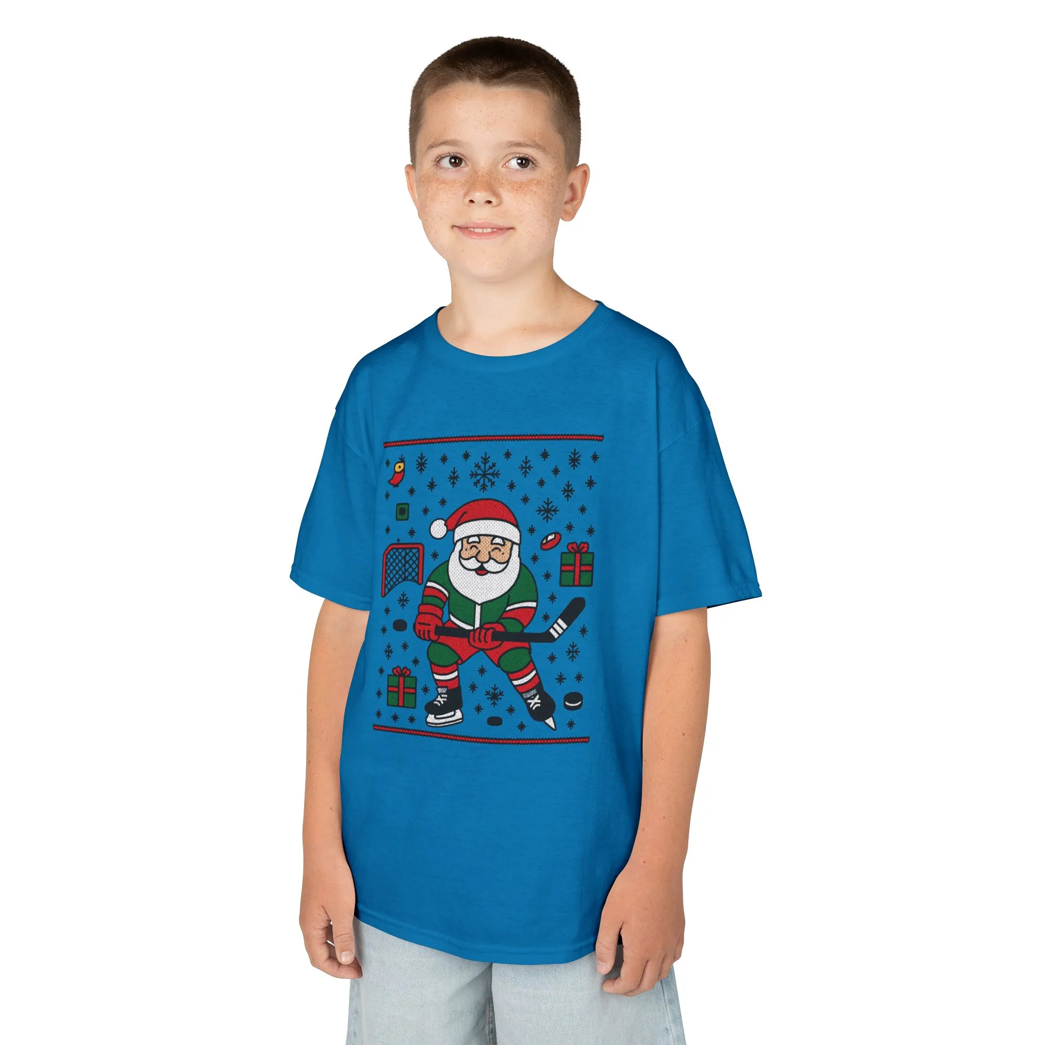 Hockey Santa Youth Christmas T-Shirt, Funny Holiday Sports Tee for Boys - Image 11