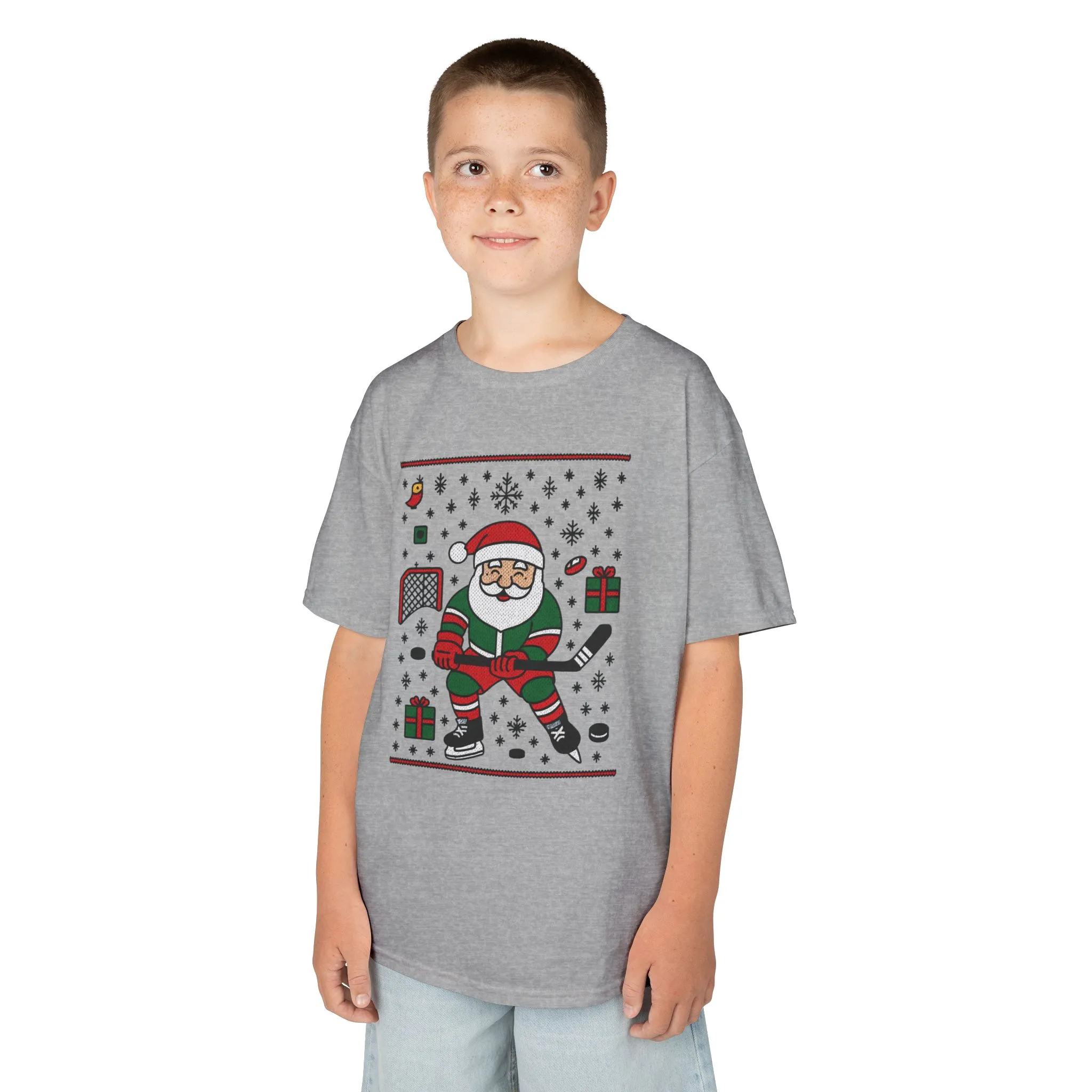 Hockey Santa Youth Christmas T-Shirt, Funny Holiday Sports Tee for Boys - Image 8