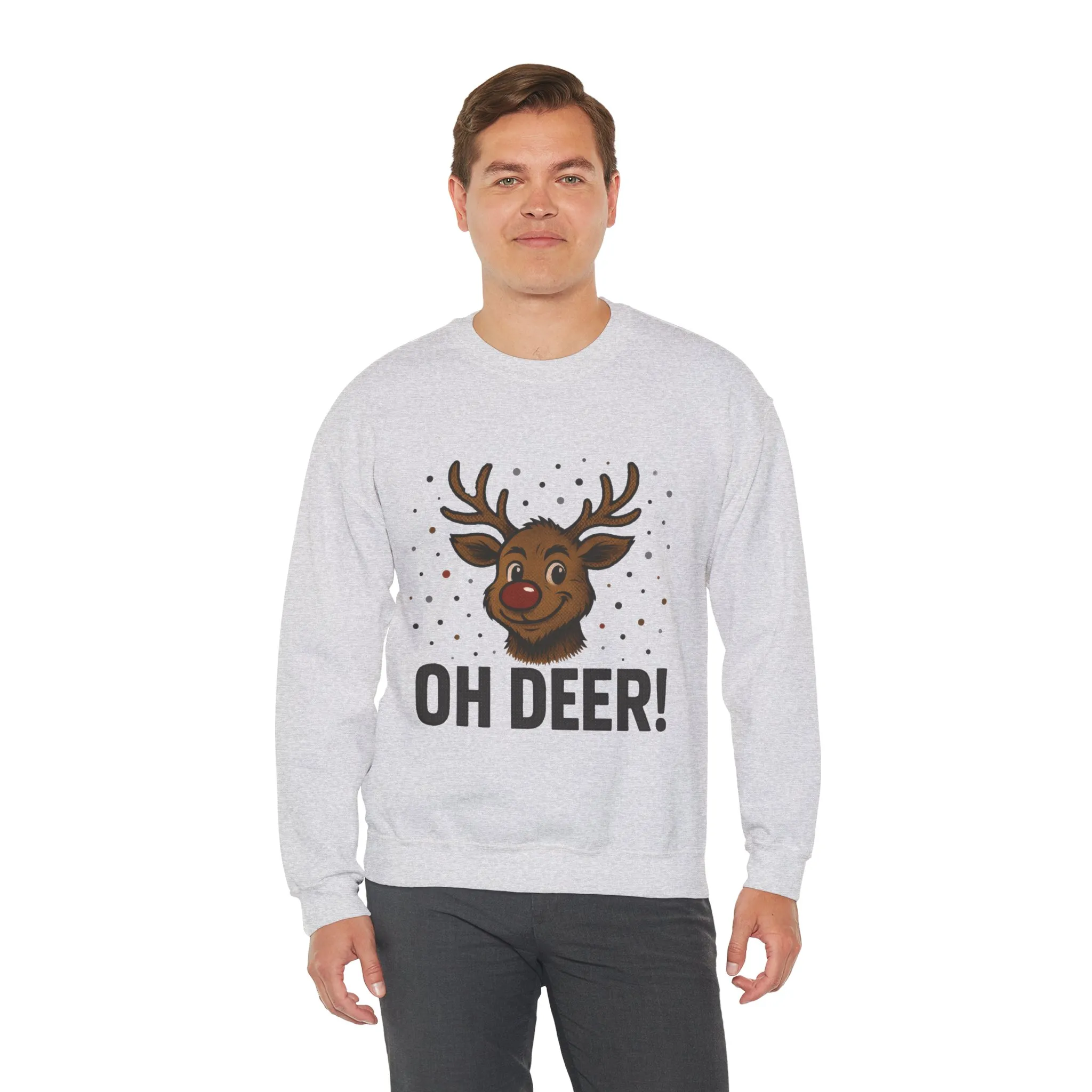 Men's Oh Deer Funny Christmas Sweatshirt, Reindeer Holiday Pullover - Image 6