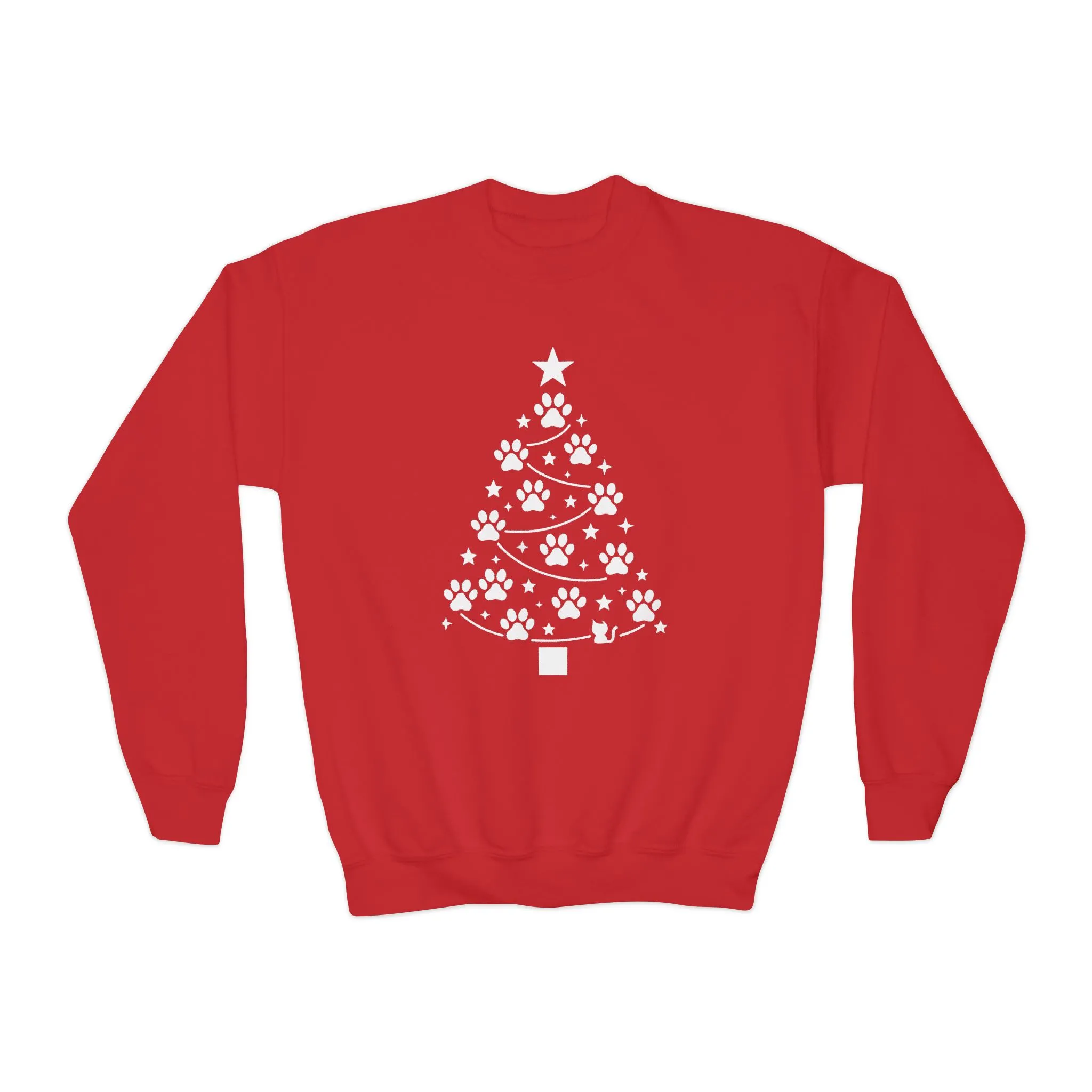 Paw Christmas Tree Girls Youth Sweatshirt, Cute Pet Lover Holiday Sweater