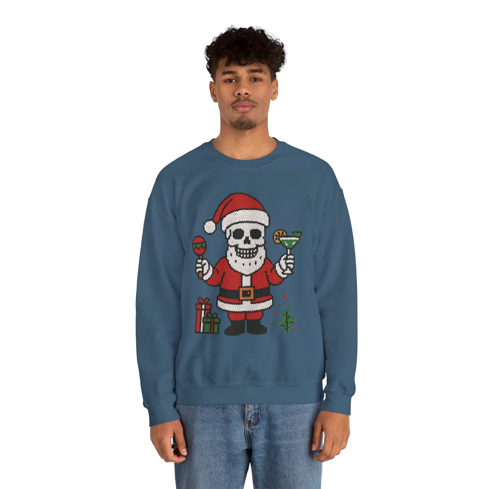 Funny Santa Skull Christmas Men's Sweatshirt, Holiday Margarita Pullover - Image 17