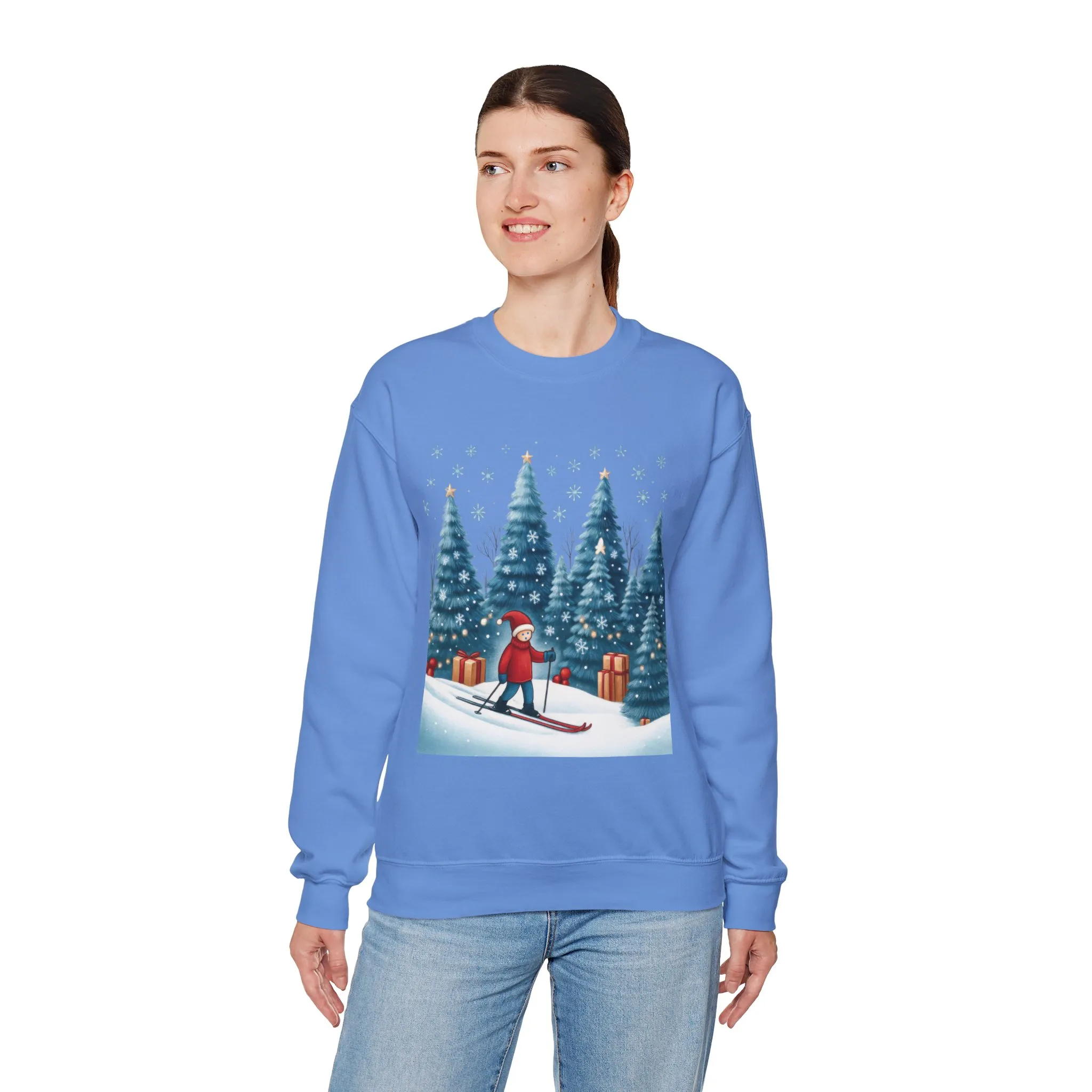Womens Christmas Skiing Sweatshirt, Cozy Winter Holiday Pullover, Women's Heavy Blend™ Crewneck Sweatshirt - Image 3