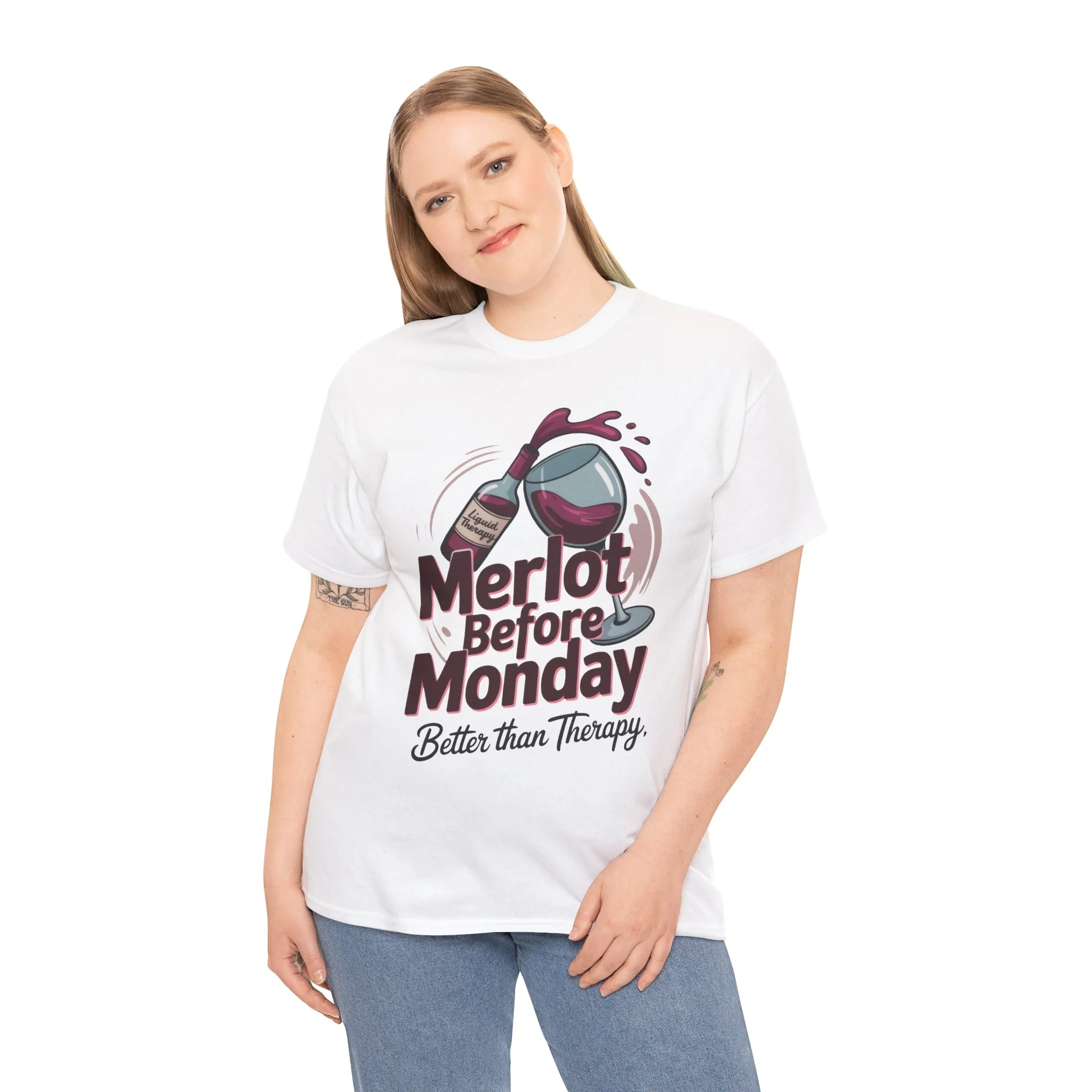 Merlot Before Monday Shirt Women, Funny Wine Tee, Better Than Therapy Tee, Wine Lover Gift - Image 6