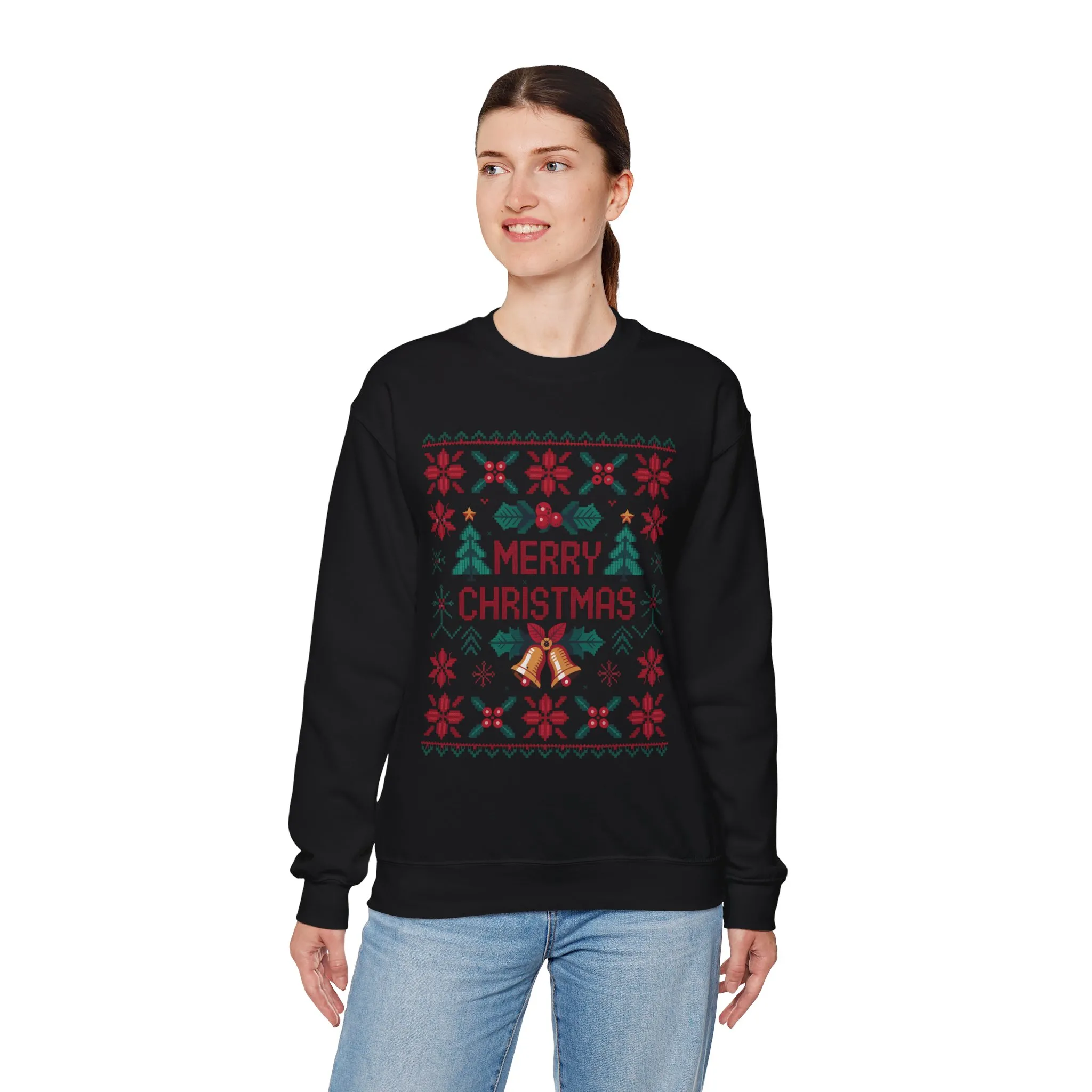 Merry Christmas Women's Sweatshirt, Cozy Knit Look Holiday Jumper, Classic Festive Winter Style Crewneck Sweatshirt - Image 12