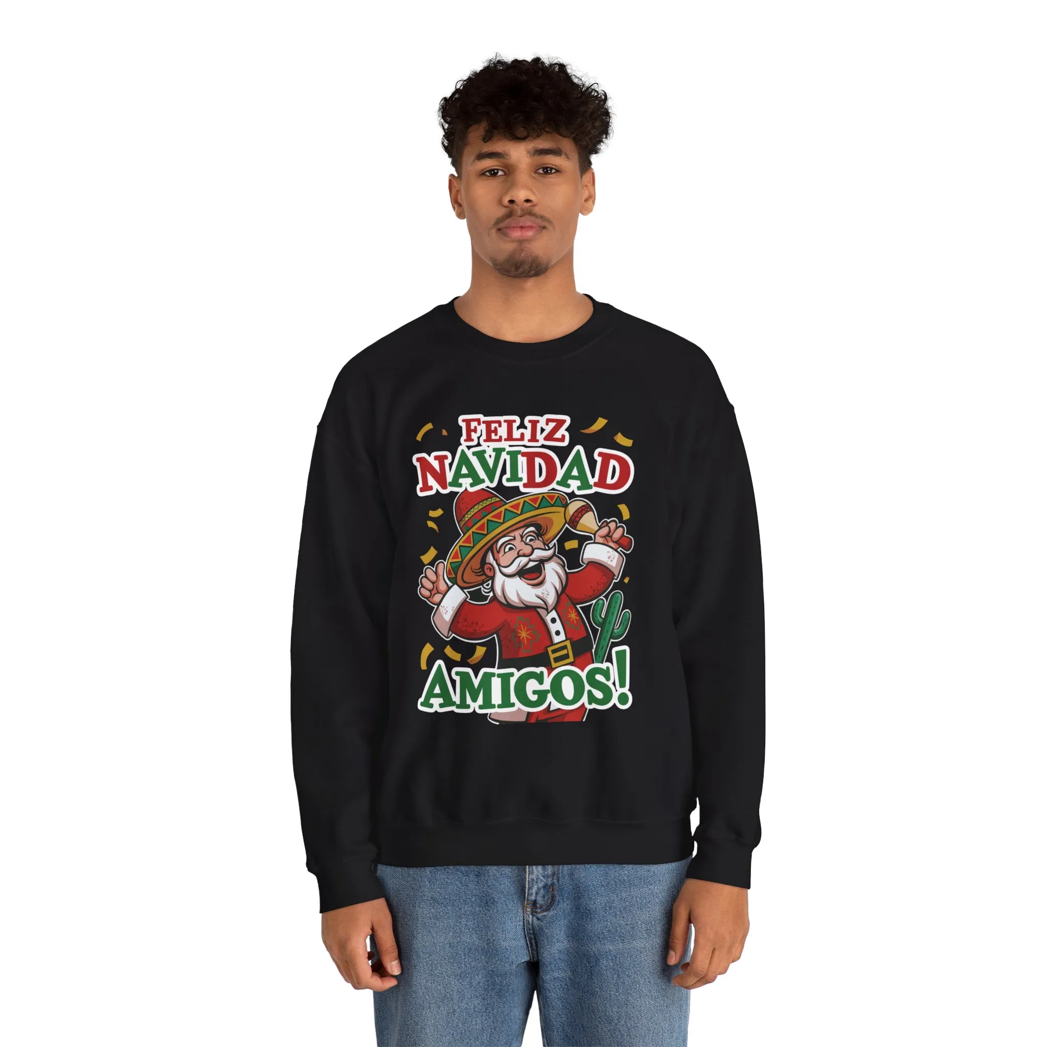 Feliz Navidad Amigos Sweatshirt, Funny Mexican Santa Christmas Jumper, Latin Holiday Fiesta Pullover - Image 5