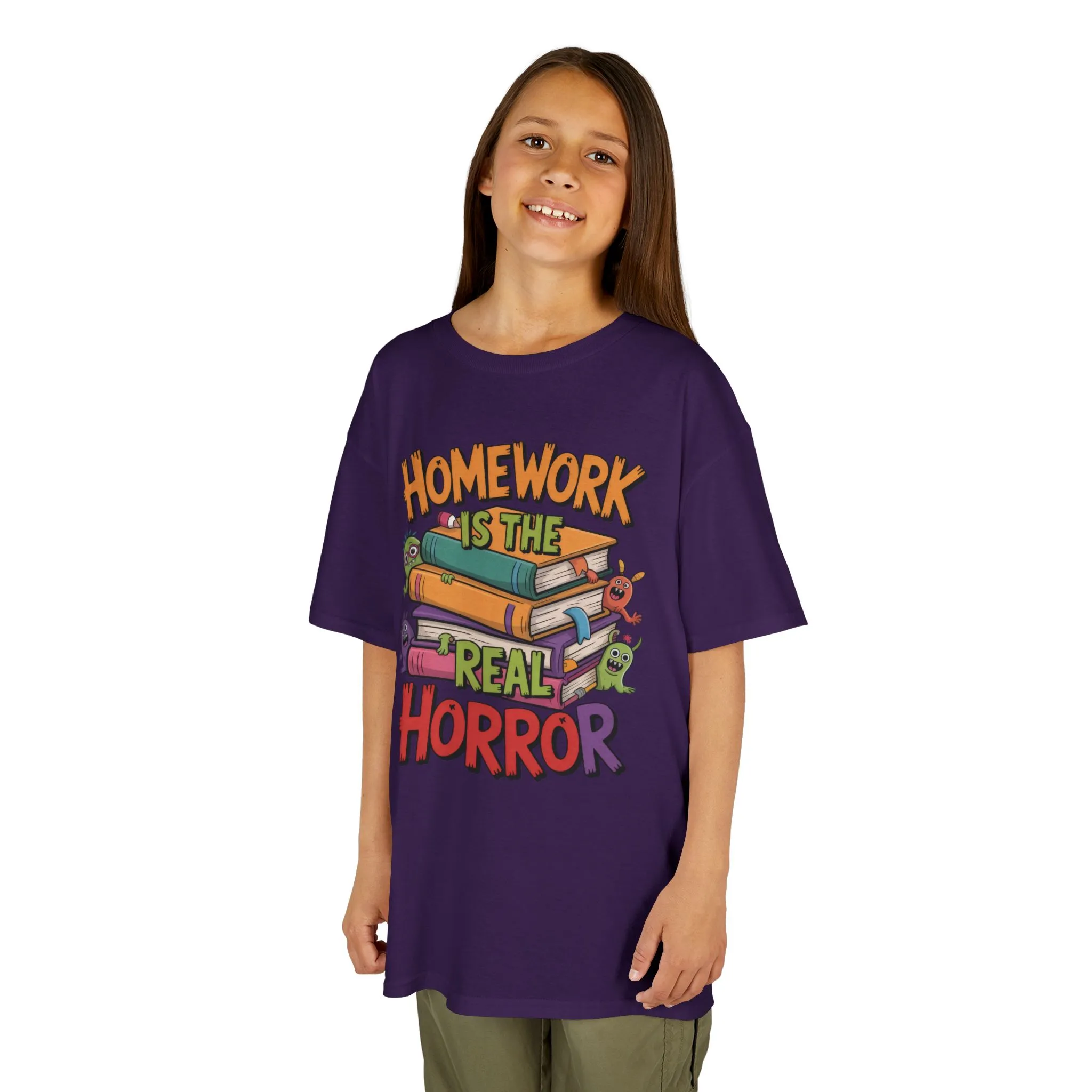 Kids Funny Homework Tee, Cute Monster School Shirt, Homework Is the Real Horror, Back to School Gift for Boys & Girls, Kids Halloween Tee - Image 17