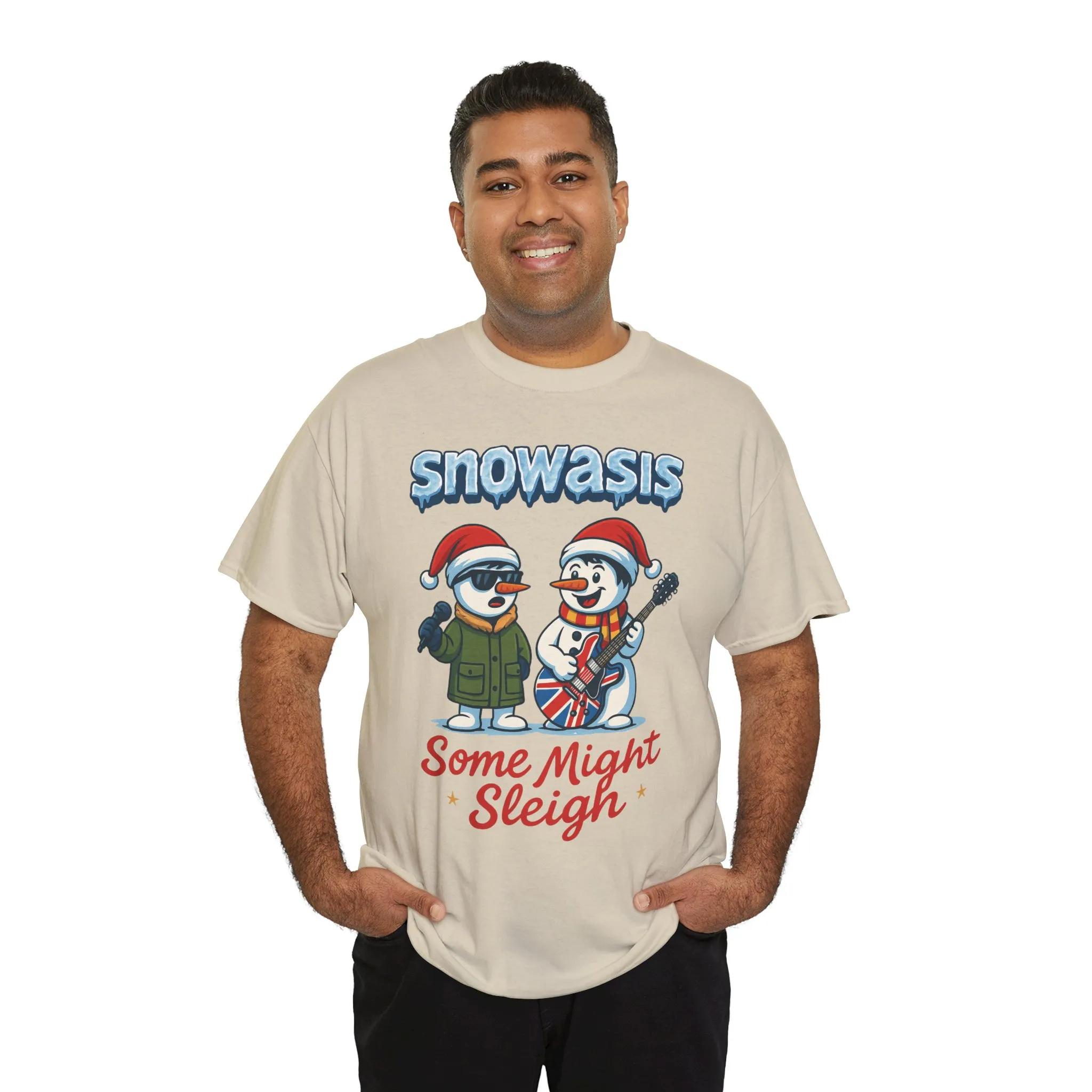 Funny Snowman Band Men's Christmas T-Shirt, Snowasis Some Might Sleigh Tee - Image 9