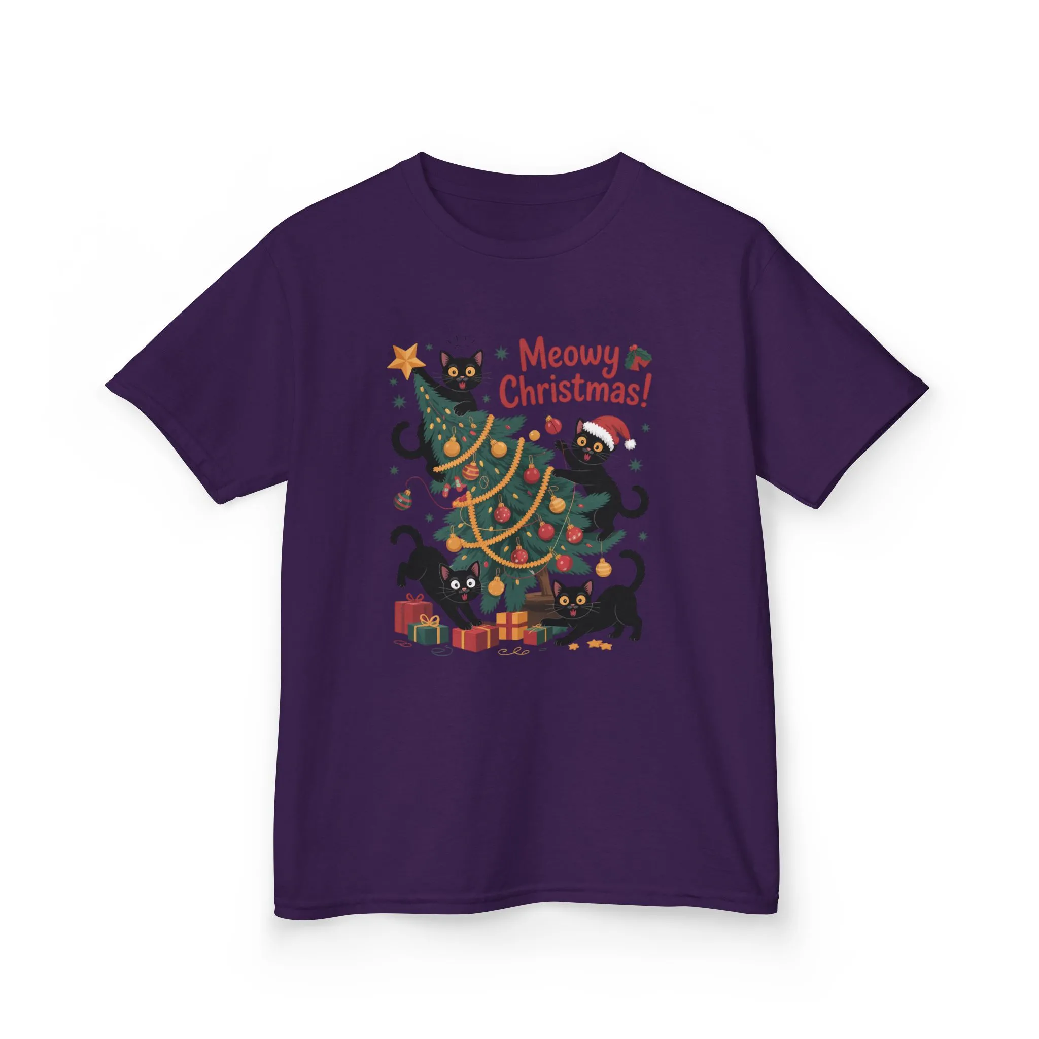 Kids Funny Cat Christmas Tree T-Shirt, Cute Black Cats Holiday Tee, Christmas Cat Chaos Shirt for Girls - Image 15