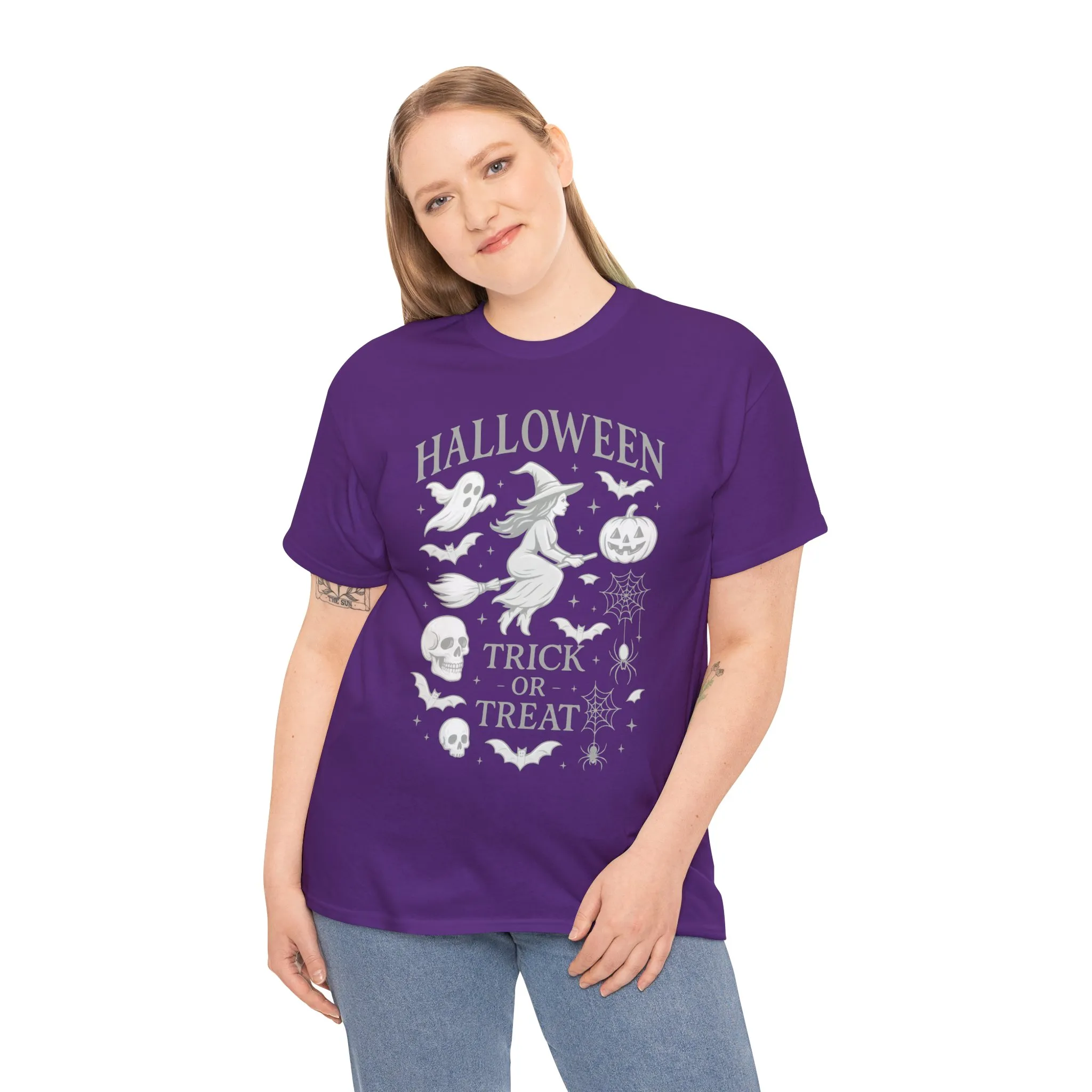 Halloween Witch Flying Broomstick T-Shirt, Trick or Treat Ghost Pumpkin Skull Spider Web Women's Tee - Image 24