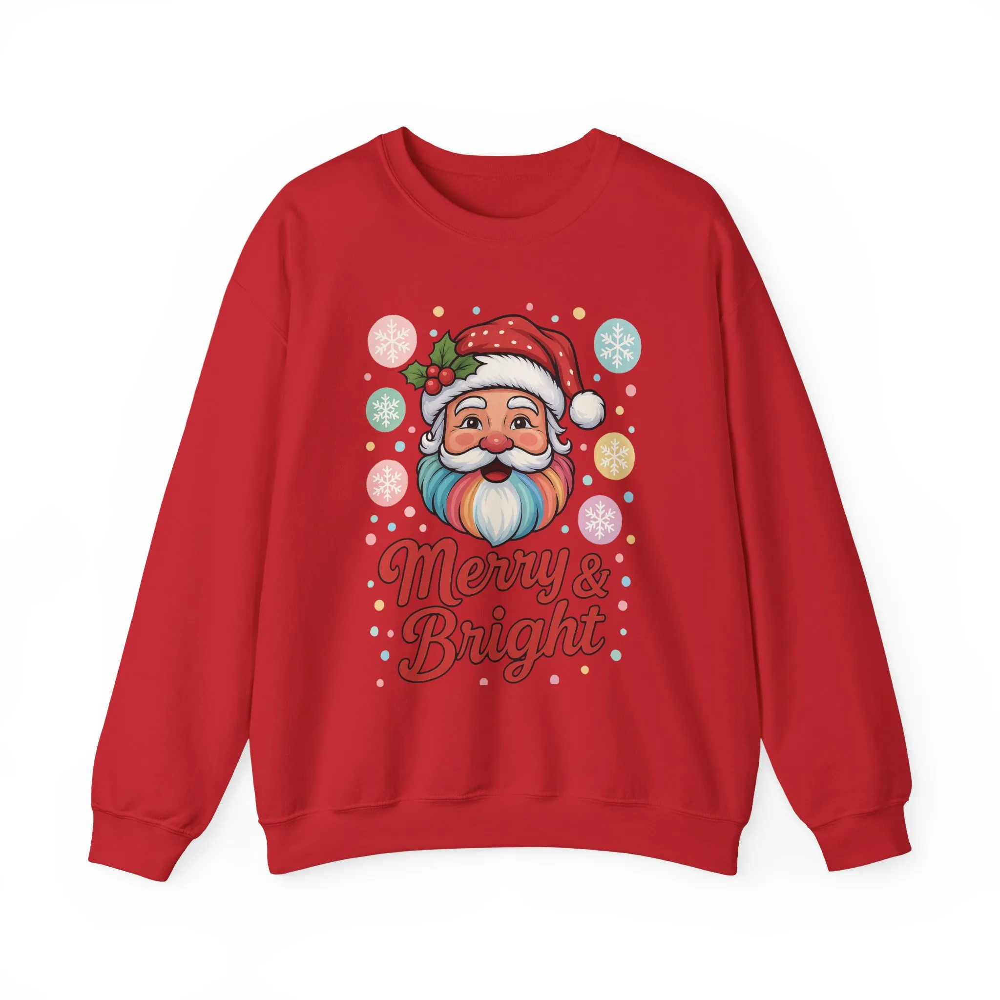 Merry - Bright Santa Christmas Sweatshirt, Retro Pastel Holiday Jumper, Cute Santa Sweater for Women - Image 25