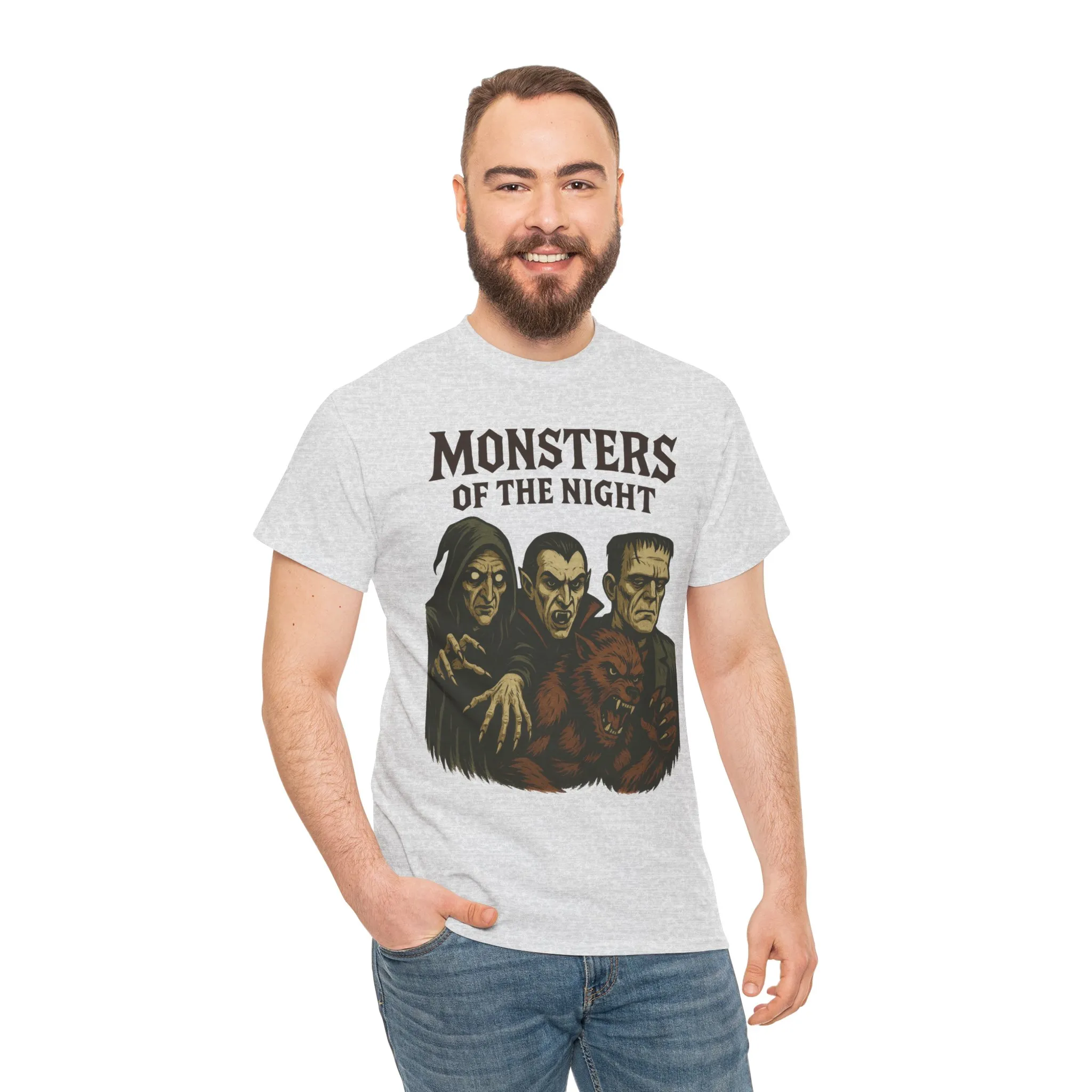 Monsters of the Night Men's T-Shirt, Classic Horror Movie Monsters Graphic Tee, Halloween Shirt - Image 5