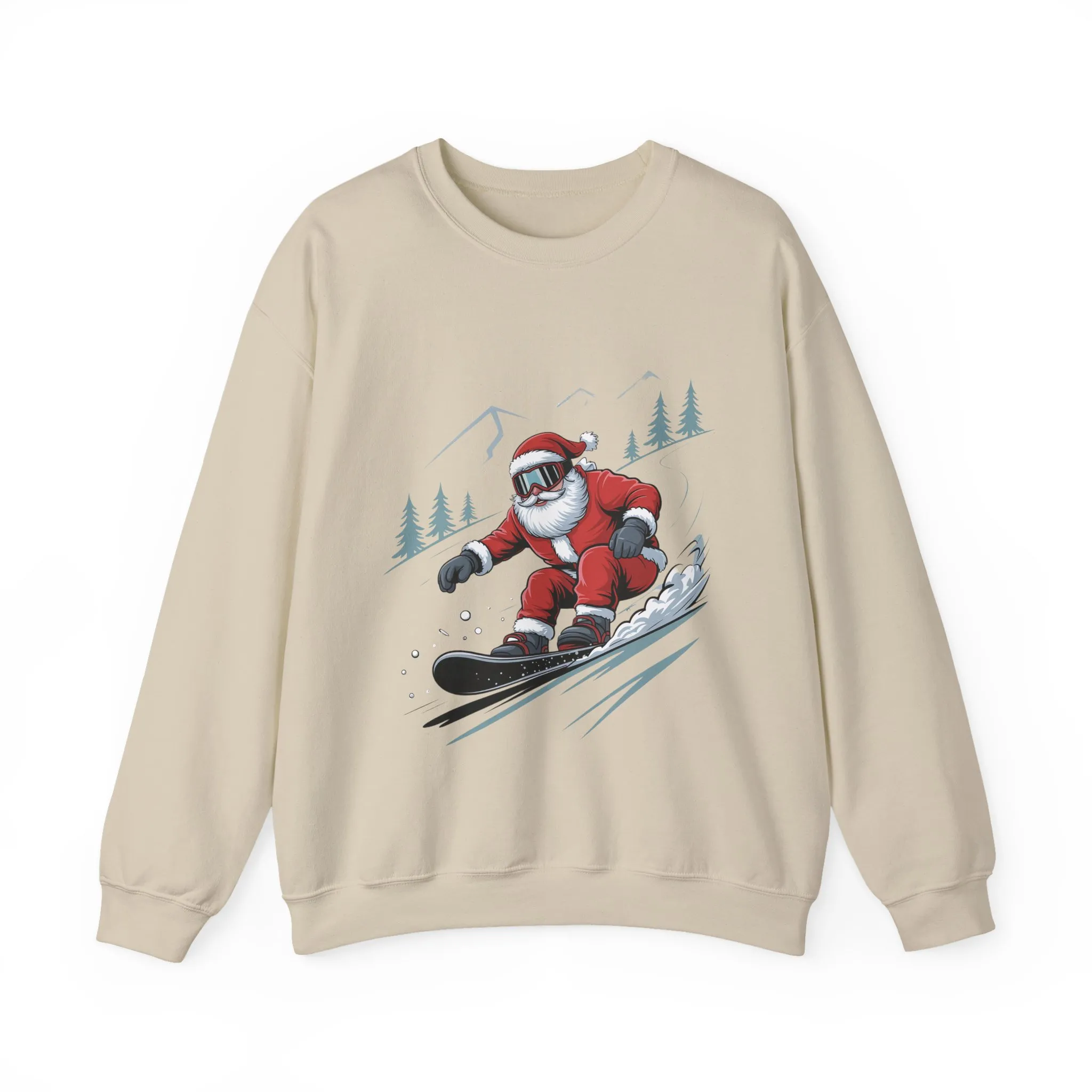 Snowboard Santa Christmas Sweatshirt, Cool Funny Holiday Sweater for Men, Santa Snowboarding Winter Jumper - Image 7