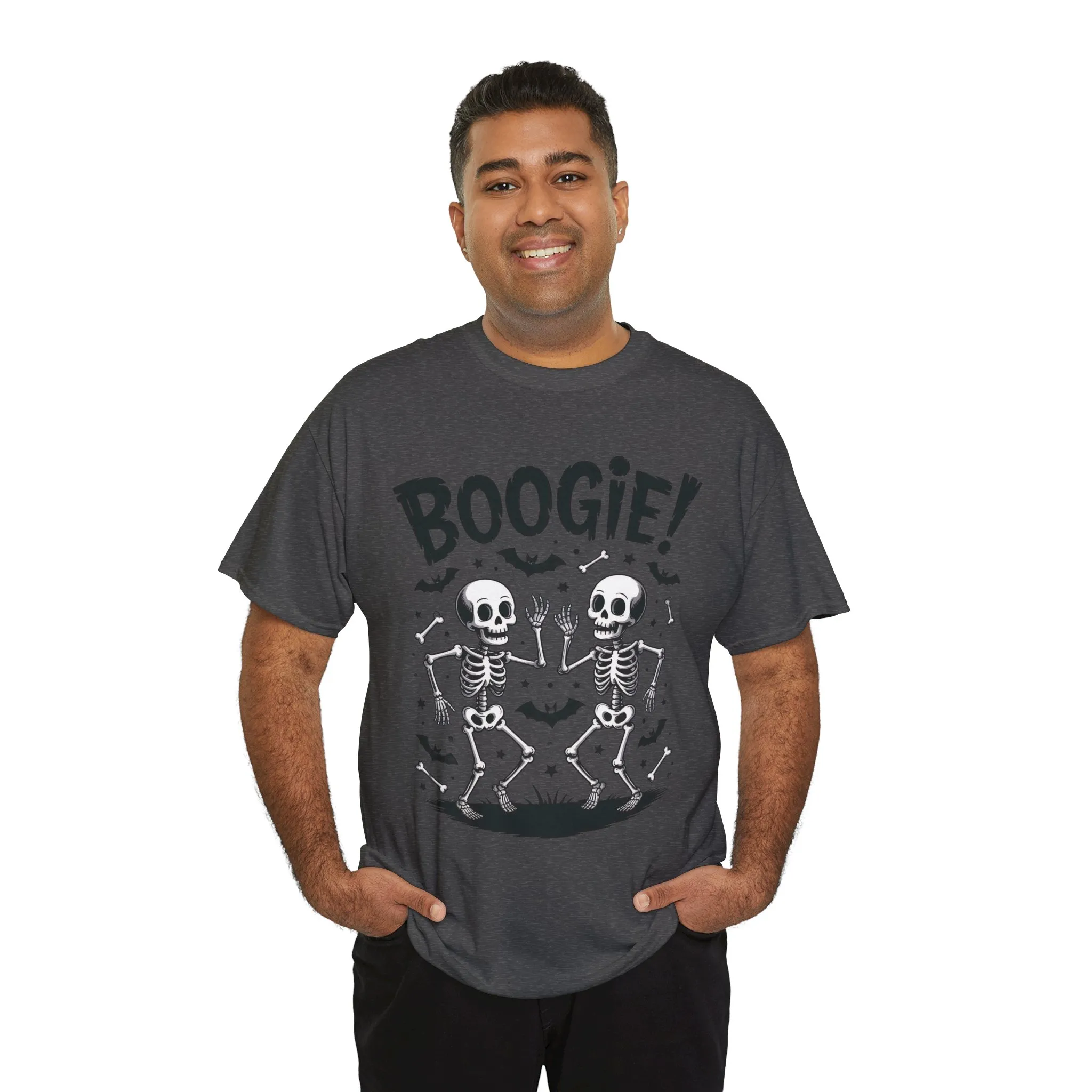 BOOGIE! Dancing Skeleton Halloween Mens's T-Shirt, Funny Spooky Graphic Tee for Men, Men'sHeavy Cotton Tee - Image 9