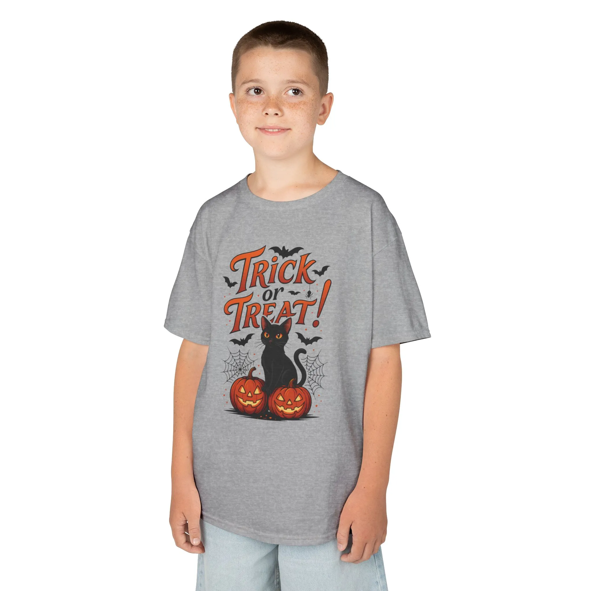 Cute Trick or Treat Black Cat T-Shirt for Girls Boys, Fun Spooky Halloween Tee, Pumpkin Cat Shirt for Kids, Fall Party Outfit - Image 12
