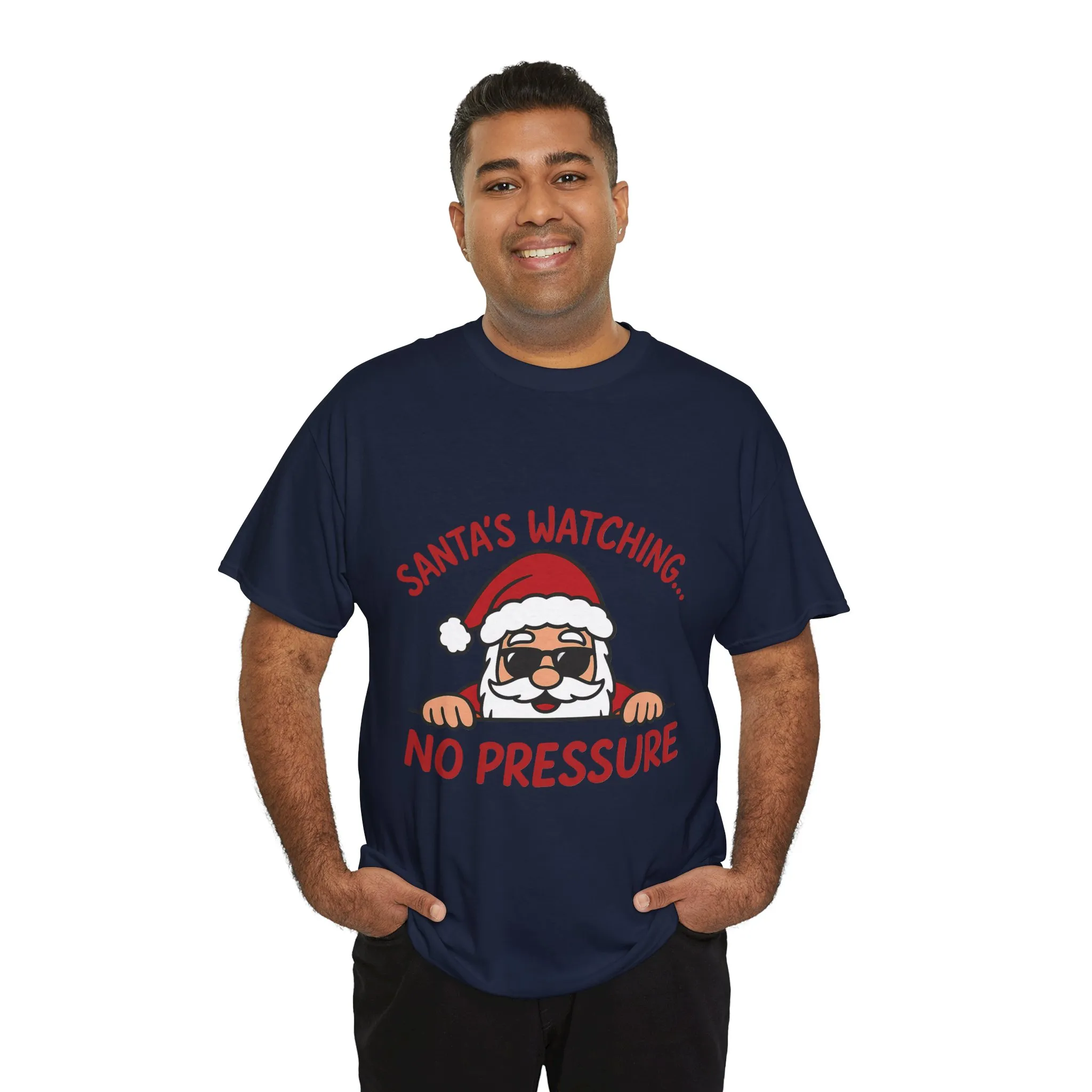 Santa's Watching No Pressure Men's Christmas T-Shirt, Funny Holiday Tee - Image 24