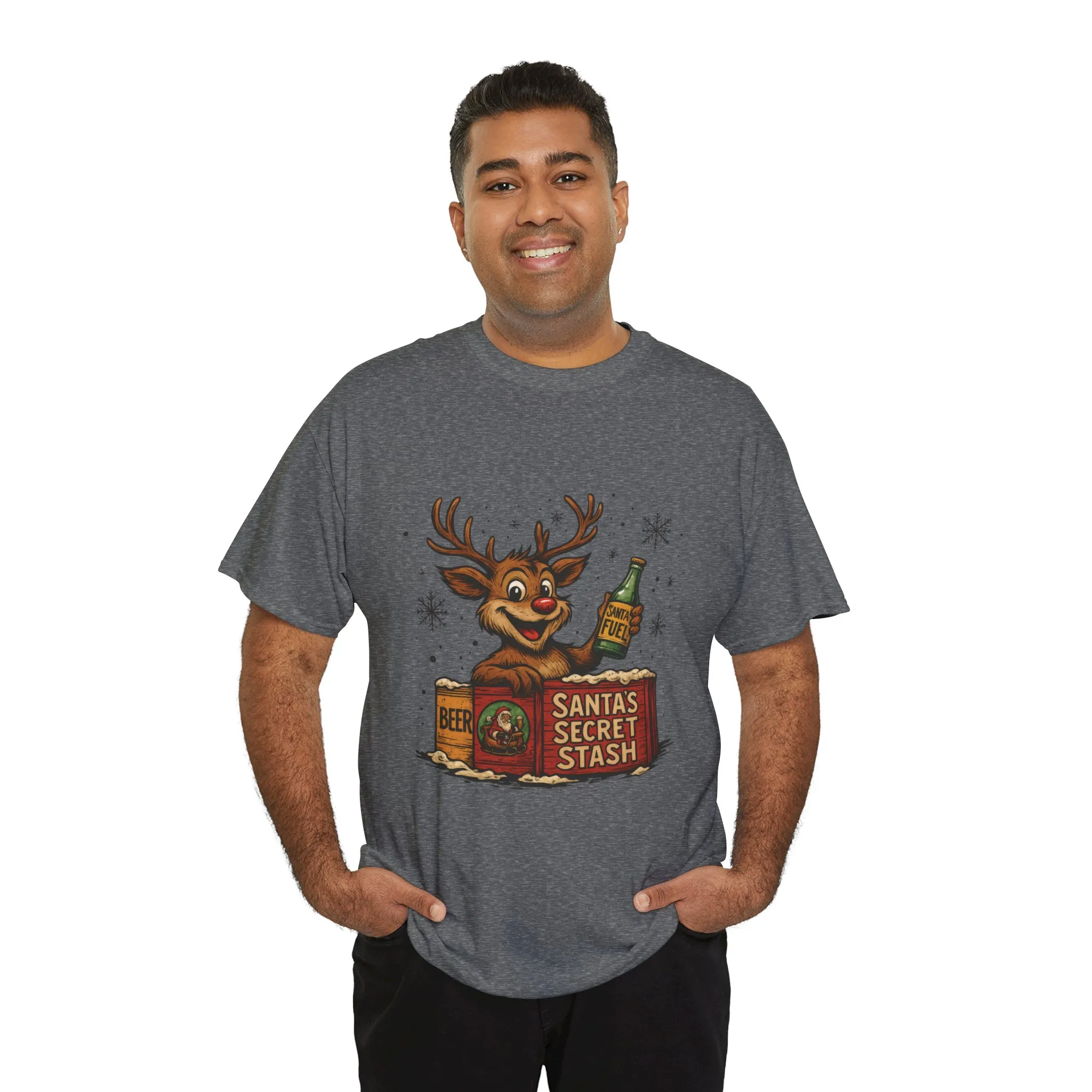 Men's Funny Christmas T-Shirt, Santa's Secret Stash Reindeer Tee - Image 12