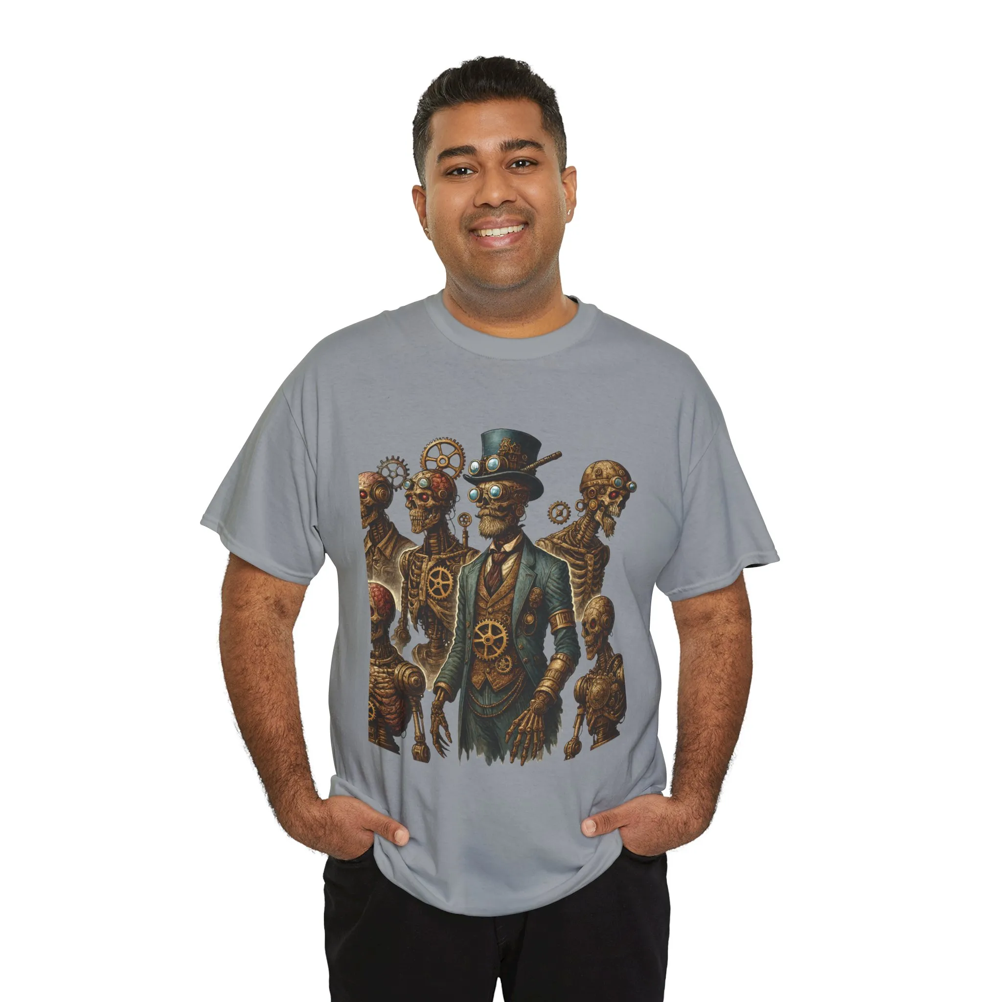 Steampunk Skeleton Gentleman T-Shirt, Vintage Mechanical Robot Skull Design, Gothic Industrial Cyberpunk Tee for Men - Image 18