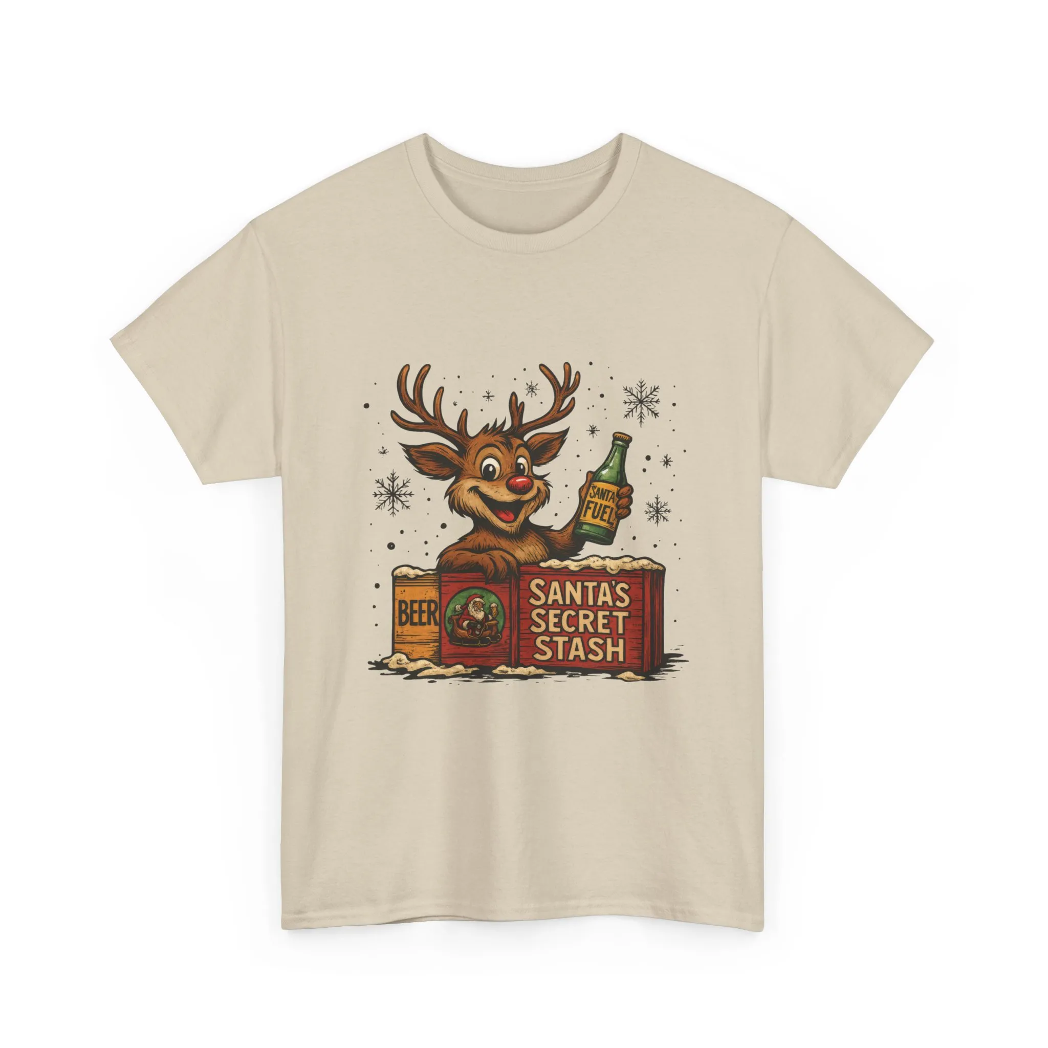 Men's Funny Christmas T-Shirt, Santa's Secret Stash Reindeer Tee - Image 2