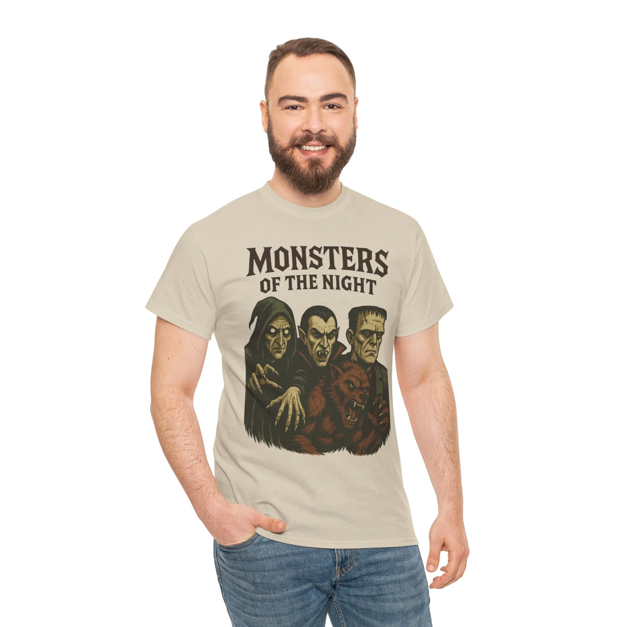 Monsters of the Night Men's T-Shirt, Classic Horror Movie Monsters Graphic Tee, Halloween Shirt - Image 8