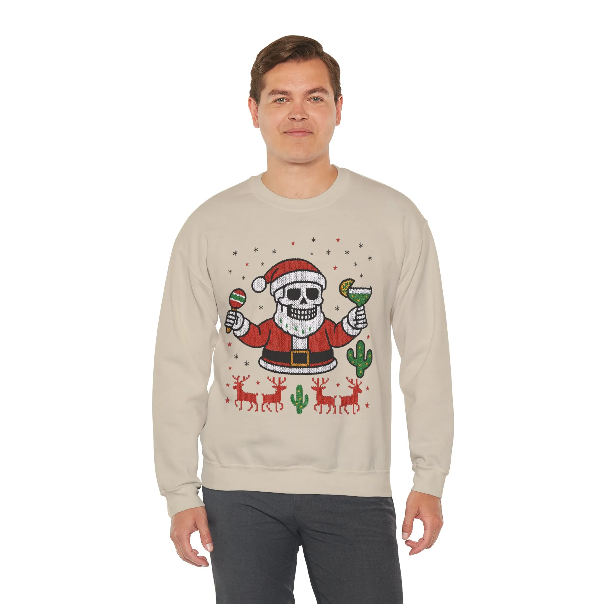 Skeleton Santa Ugly Christmas Sweatshirt for Men, Funny Margarita Holiday Jumper - Image 6