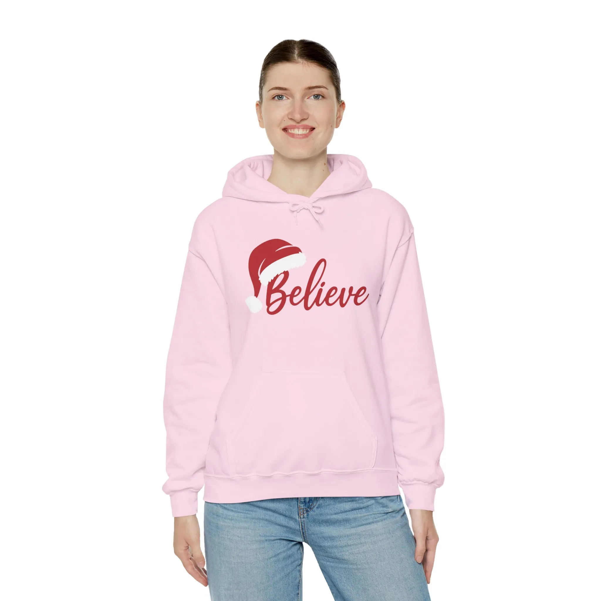 Believe Christmas Women's Hoodie, Minimal Santa Hat Holiday Sweatshirt for Women - Image 36