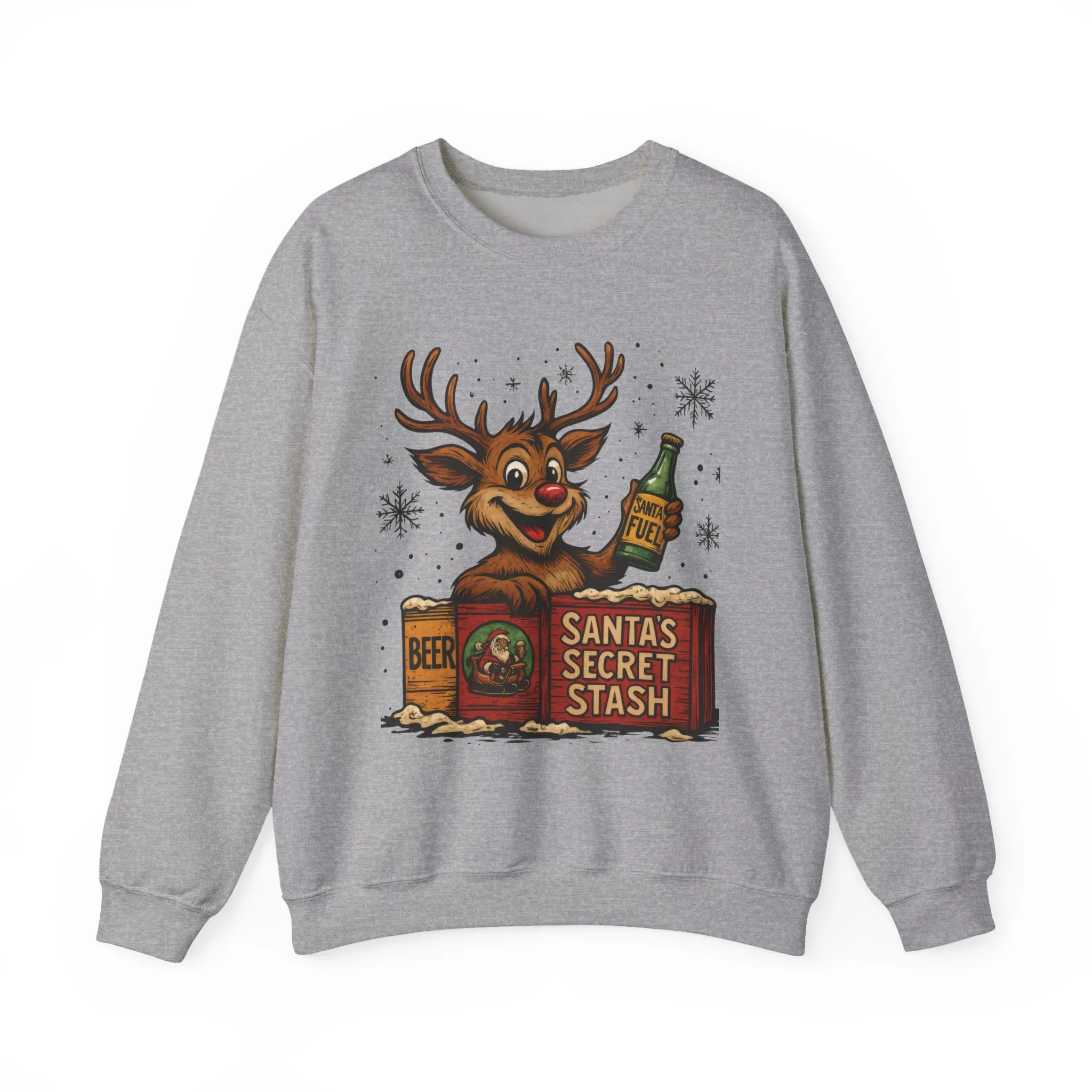 Mens Funny Christmas Sweatshirt, Santa's Secret Stash Reindeer Pullover, Men's Heavy Blend™ Crewneck Sweatshirt - Image 7