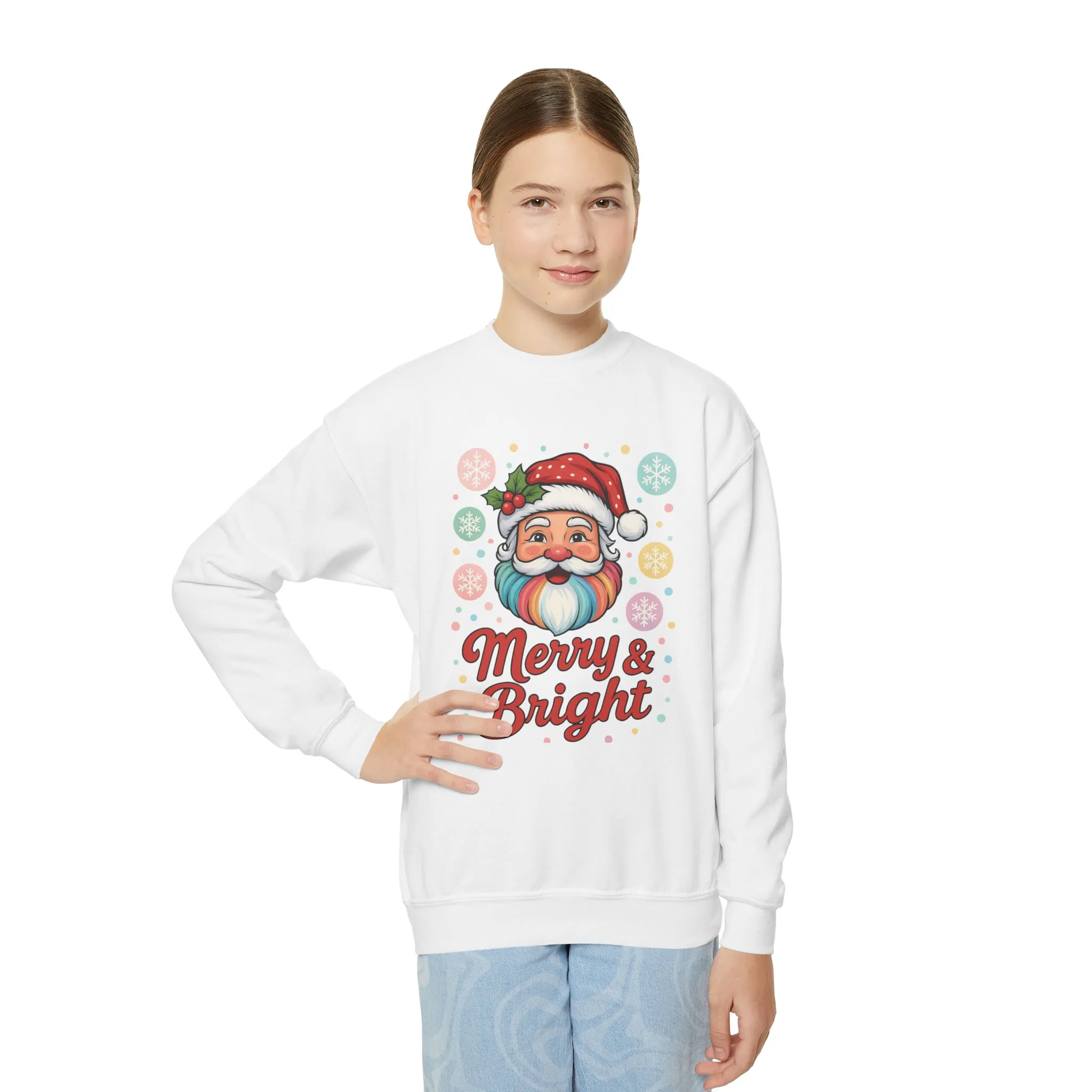 Kids Merry - Bright Santa Christmas Sweatshirt, Cute Colorful Holiday Jumper, Retro Pastel Santa Sweater - Image 4
