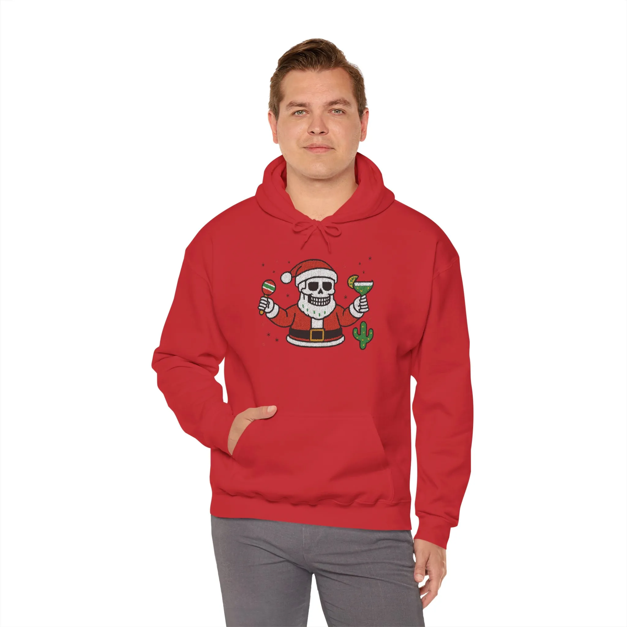 Skeleton Santa Funny Christmas Hoodie for Men, Ugly Margarita Holiday Sweatshirt - Image 32