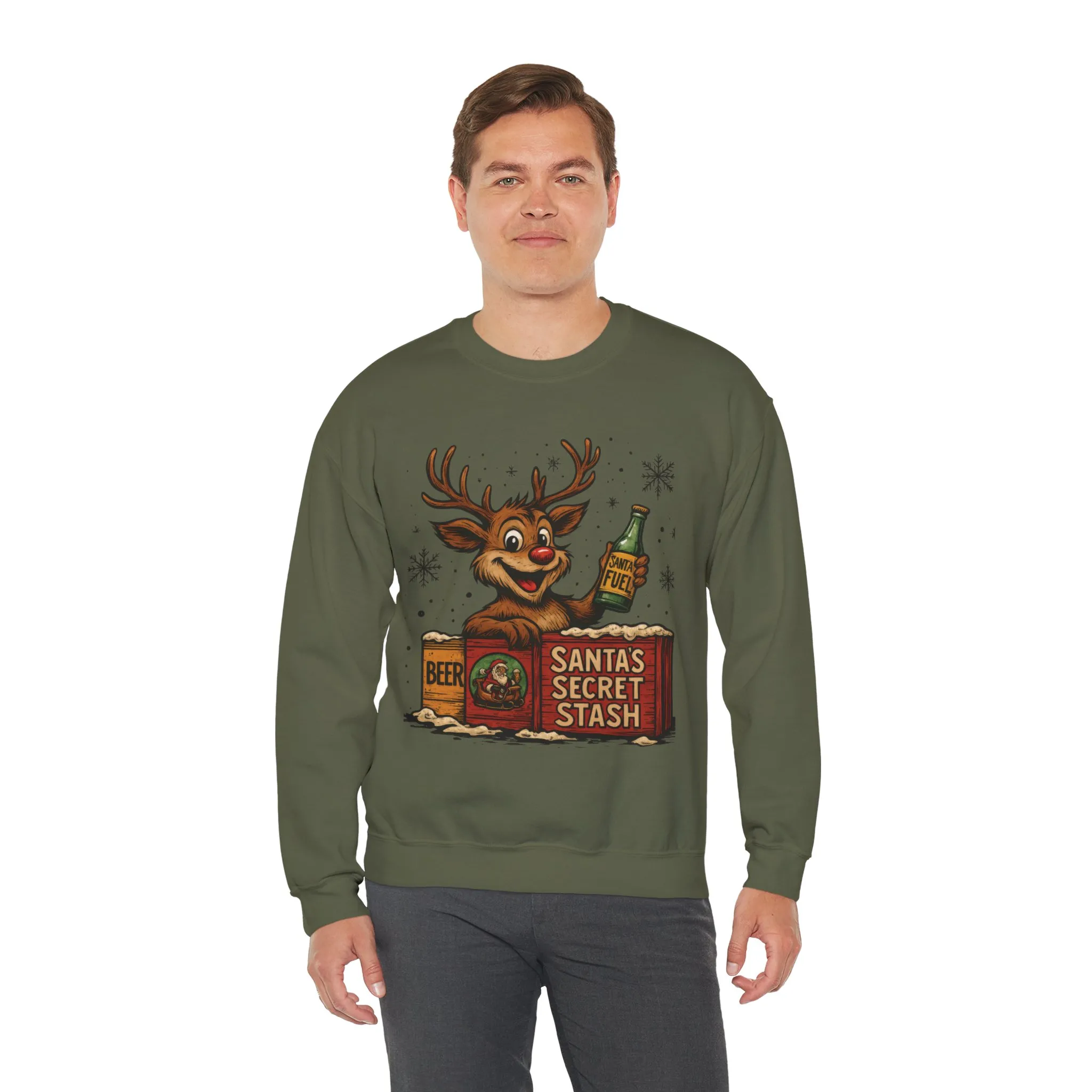 Mens Funny Christmas Sweatshirt, Santa's Secret Stash Reindeer Pullover, Men's Heavy Blend™ Crewneck Sweatshirt - Image 12