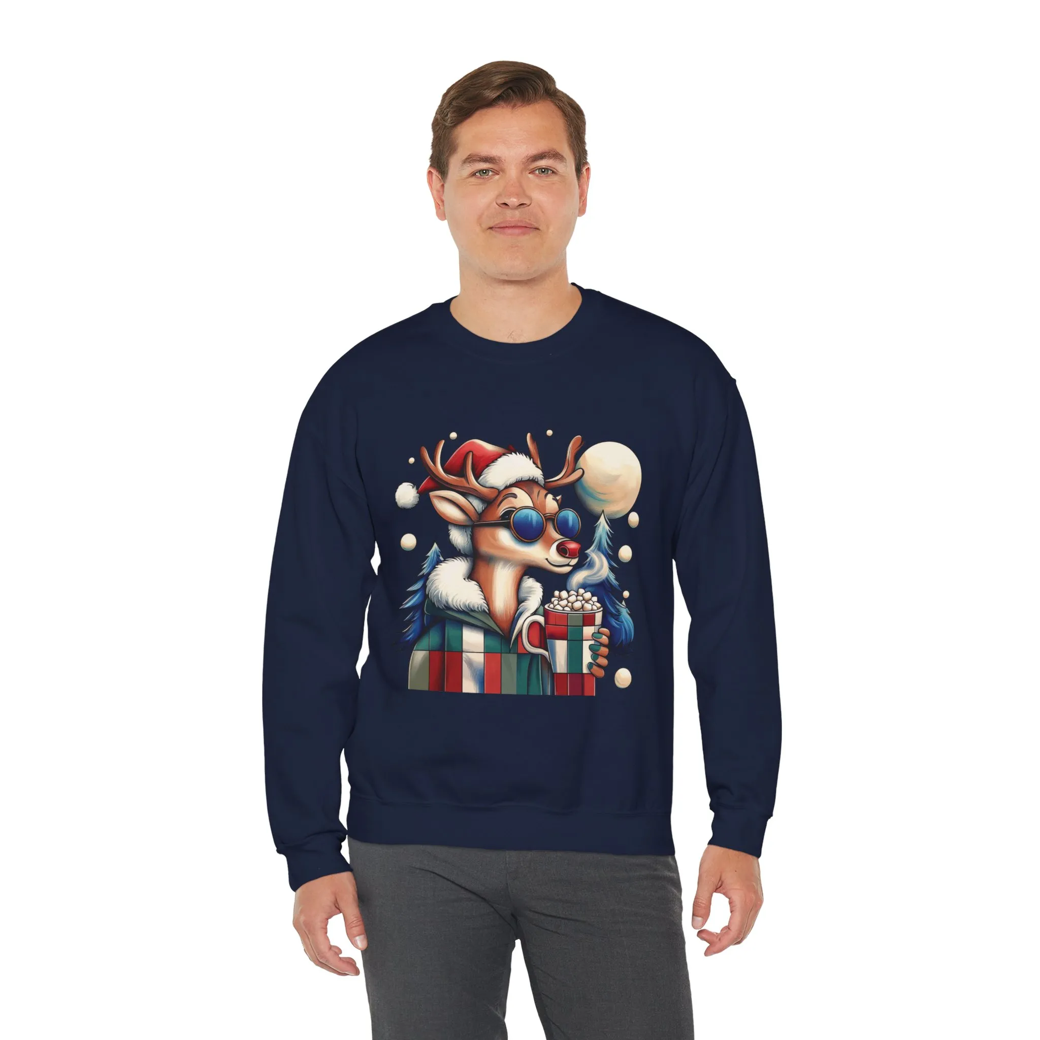 Cool Reindeer Christmas Sweatshirt, Funny Holiday Pullover for Men, Men's Heavy Blend™ Crewneck Sweatshirt - Image 21