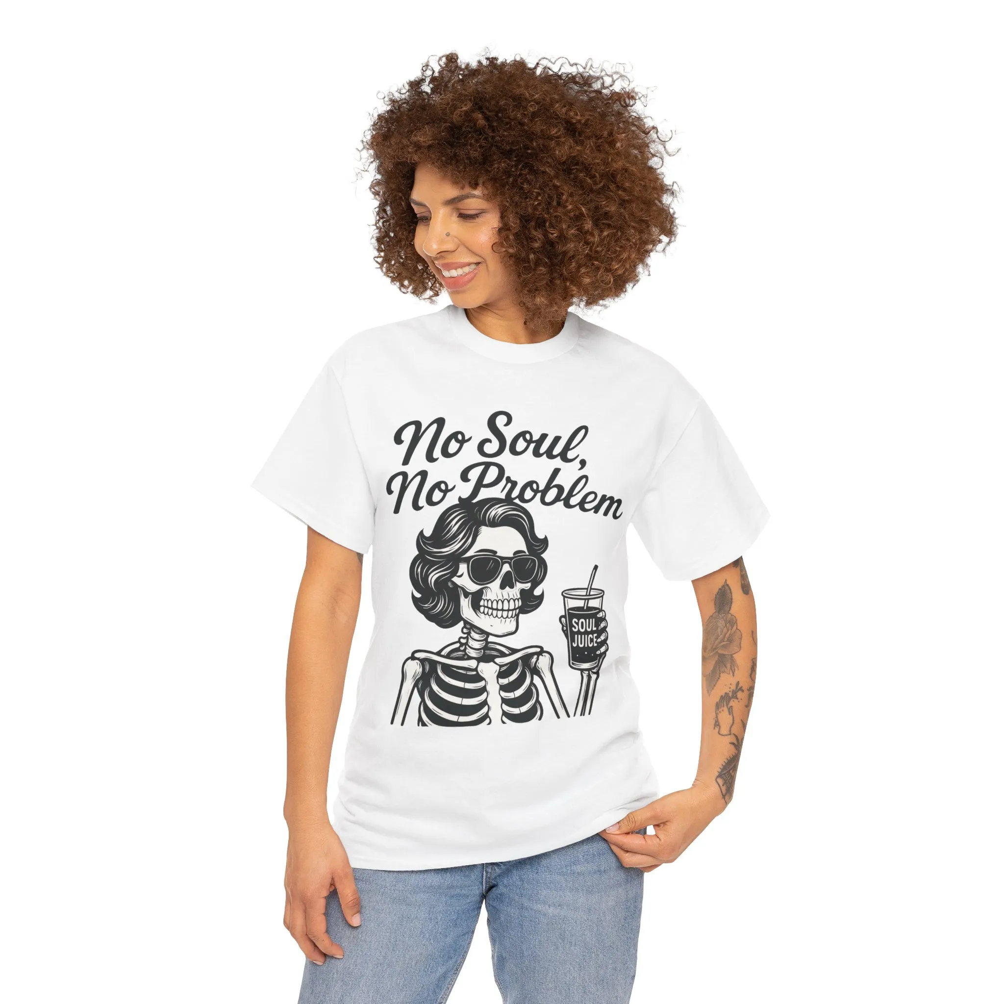 No Soul No Problem Skeleton T-Shirt for Women, Funny Gothic Skull Tee, Dark Humor Halloween Shirt, Spooky Retro Skeleton Top - Image 5