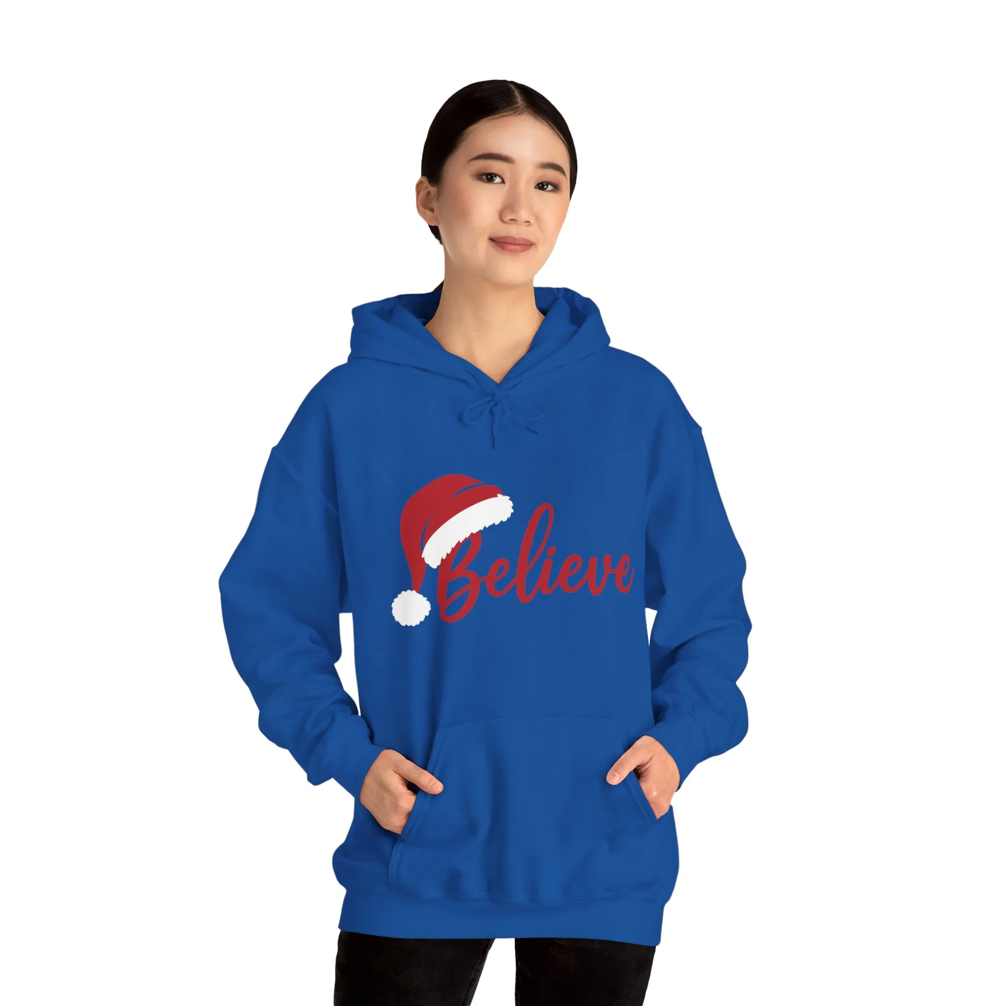 Believe Christmas Women's Hoodie, Minimal Santa Hat Holiday Sweatshirt for Women - Image 19
