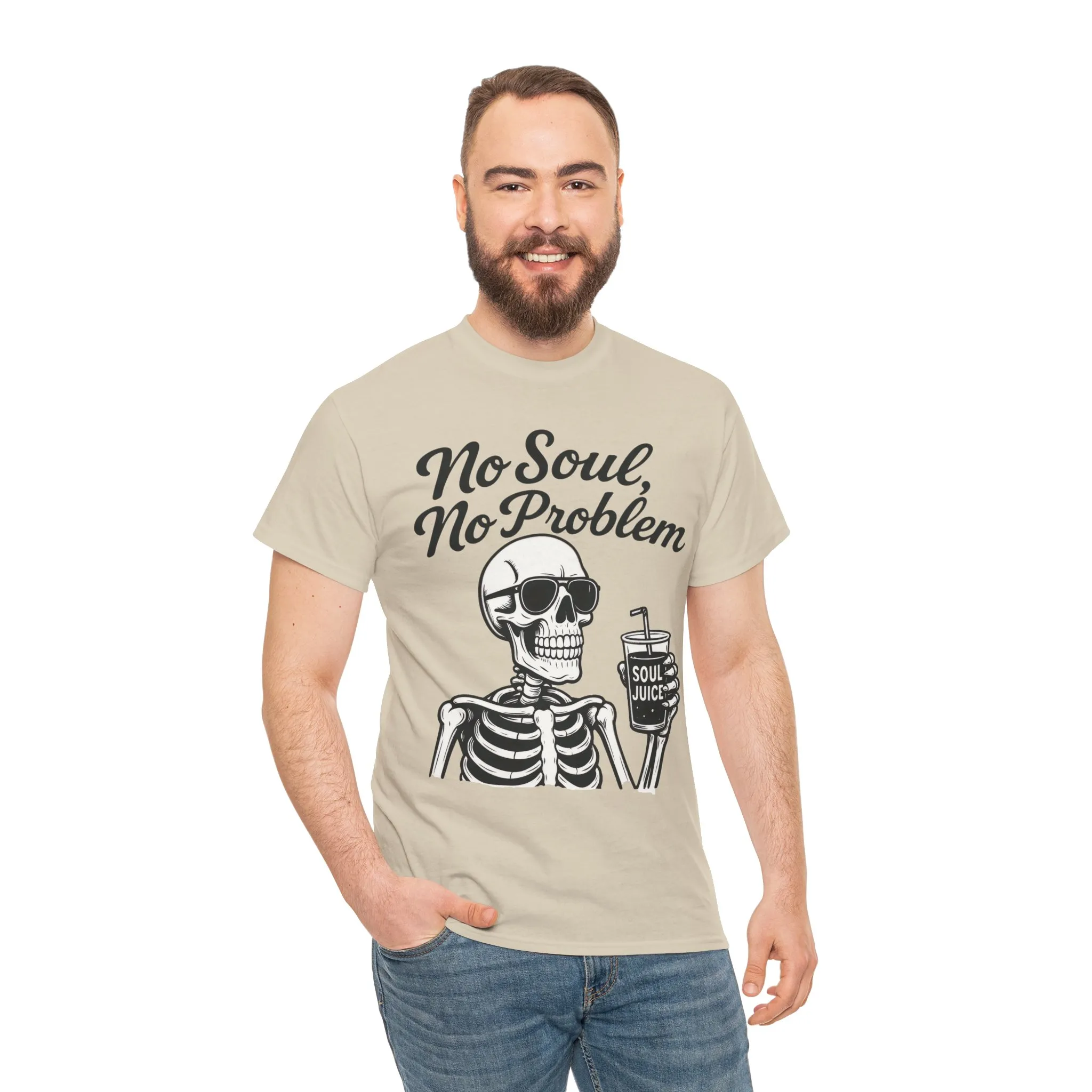 No Soul No Problem Skeleton T-Shirt for Men, Funny Gothic Skull Tee, Cool Spooky Halloween Shirt, Dark Humor Skeleton Graphic Top - Image 10