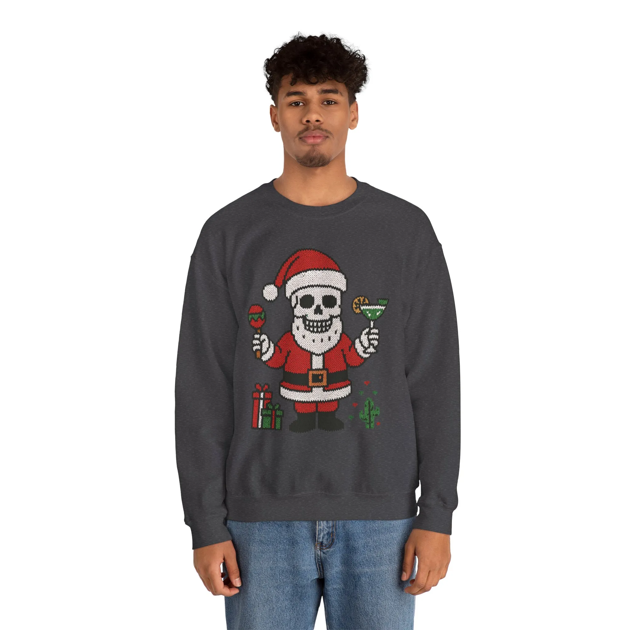 Funny Santa Skull Christmas Men's Sweatshirt, Holiday Margarita Pullover - Image 14