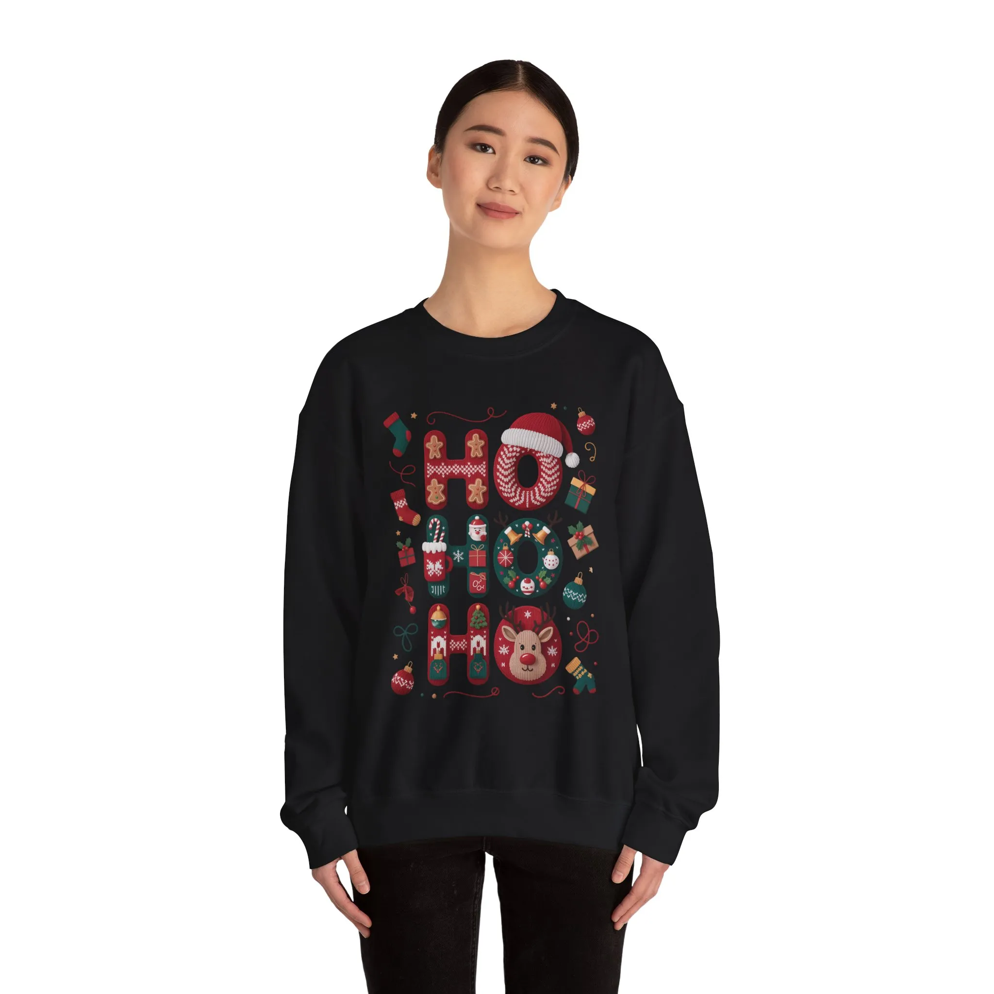 Ho Ho Ho Christmas Sweatshirt, Cute Women's Holiday Hoodie - T-Shirt, Festive Gingerbread - Reindeer Design, Cozy Winter Christmas Jumper - Image 8