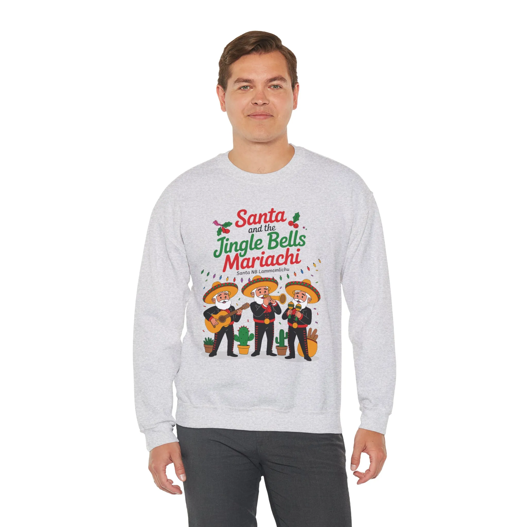 Santa and the Jingle Bells Mariachi Sweatshirt, Funny Mexican Christmas Jumper, Latin Holiday Fiesta Pullover - Image 3