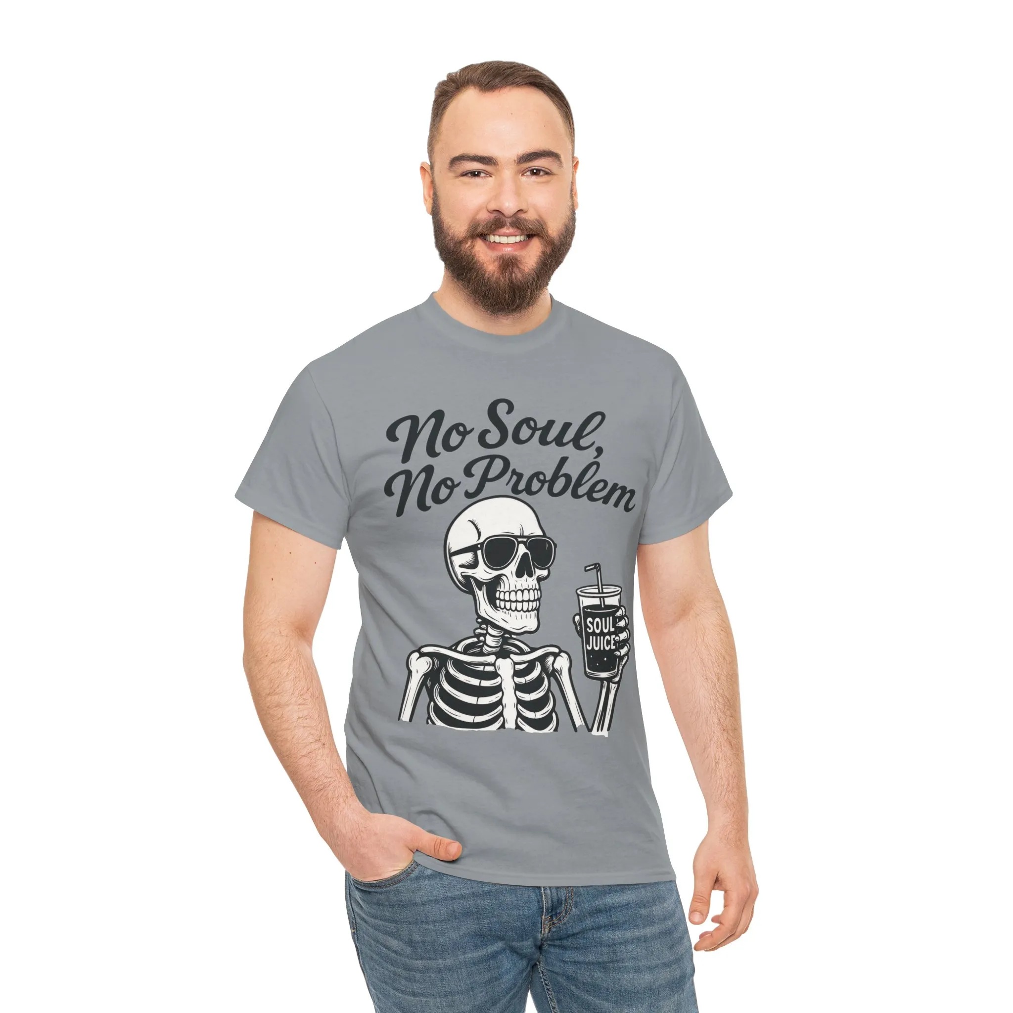No Soul No Problem Skeleton T-Shirt for Men, Funny Gothic Skull Tee, Cool Spooky Halloween Shirt, Dark Humor Skeleton Graphic Top - Image 14