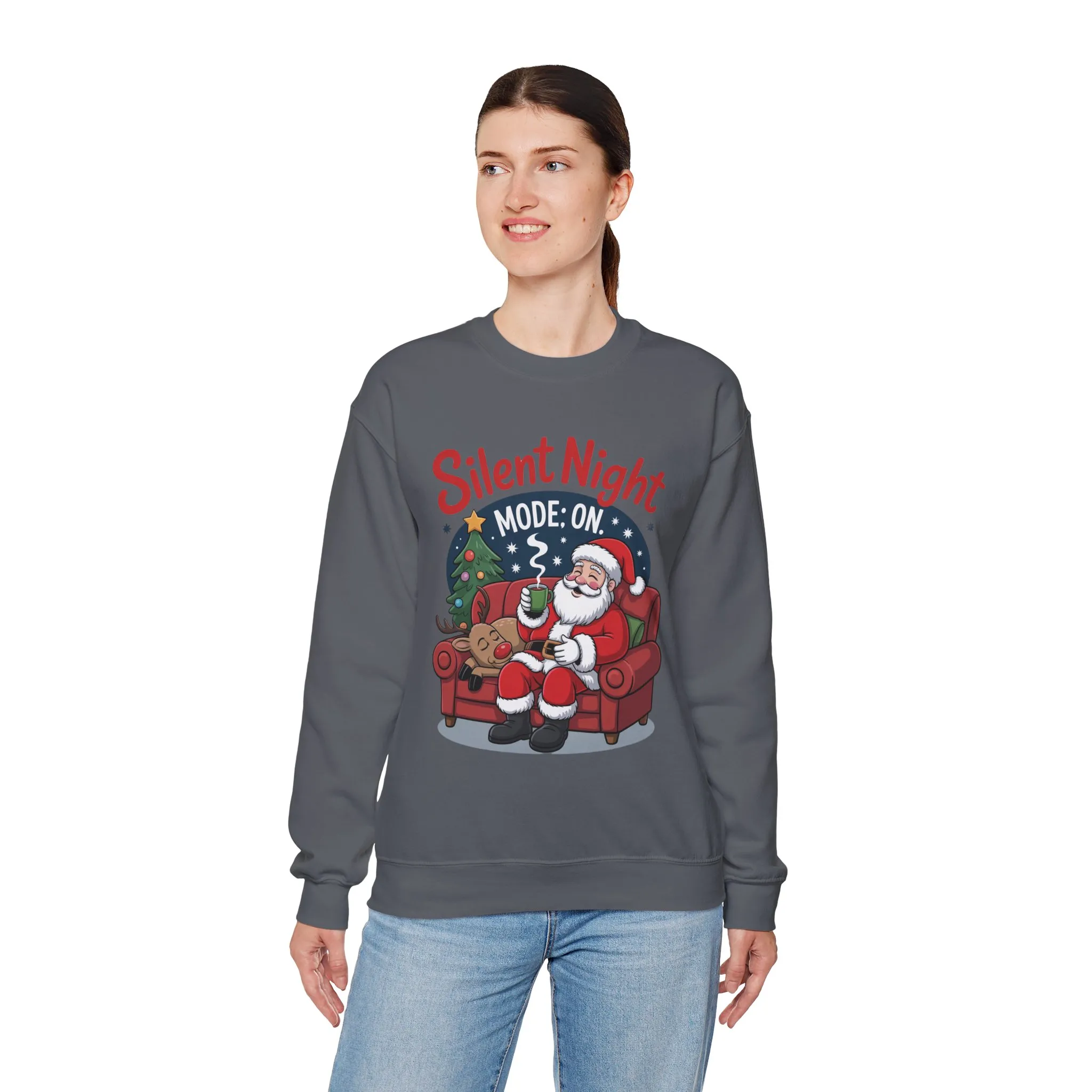 Silent Night Mode On Christmas Sweatshirt, Funny Relaxed Santa - Reindeer Sweater, Cozy Holiday Jumper for Women - Image 21