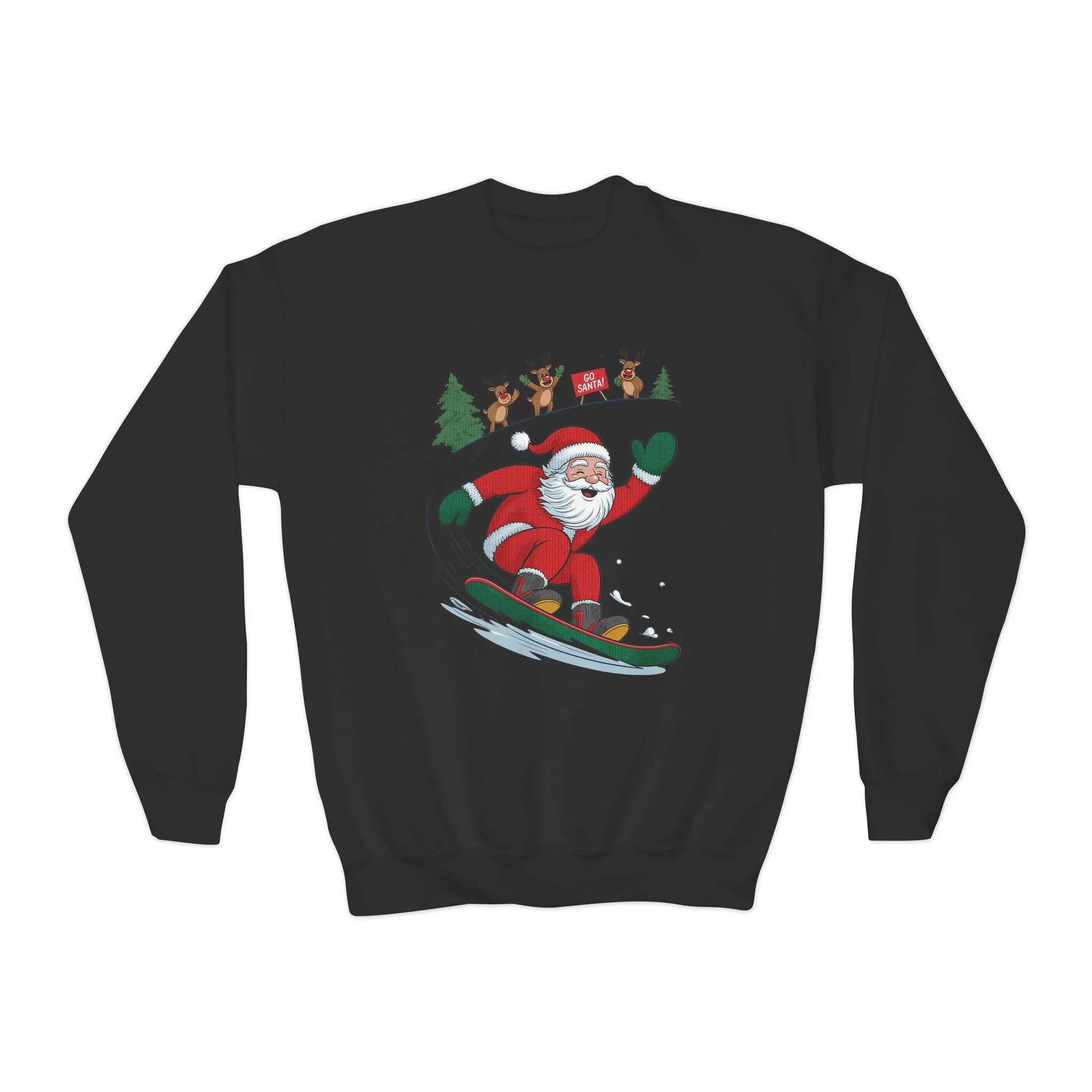 Go Santa Snowboarding Christmas Sweatshirt, Funny Santa - Reindeer Holiday Jumper for Kids, Cute Winter Sports Christmas Youth Sweatshirt - Image 4