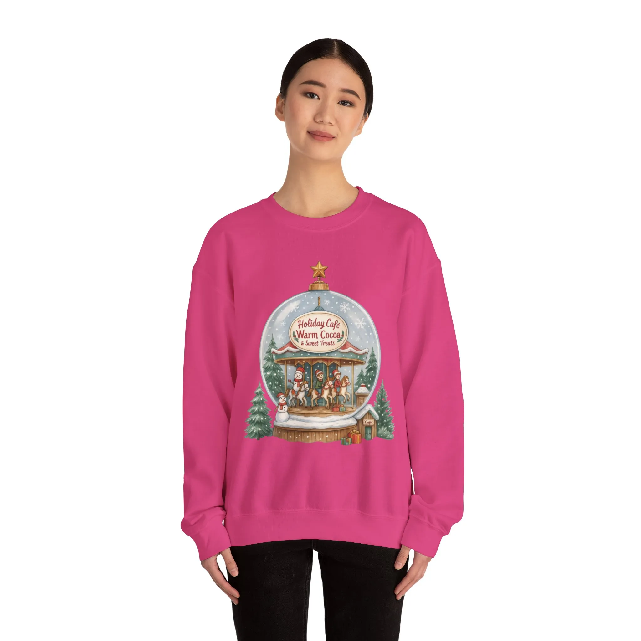 Holiday Café Christmas Sweatshirt, Warm Cocoa Snow Globe Pullover - Image 23